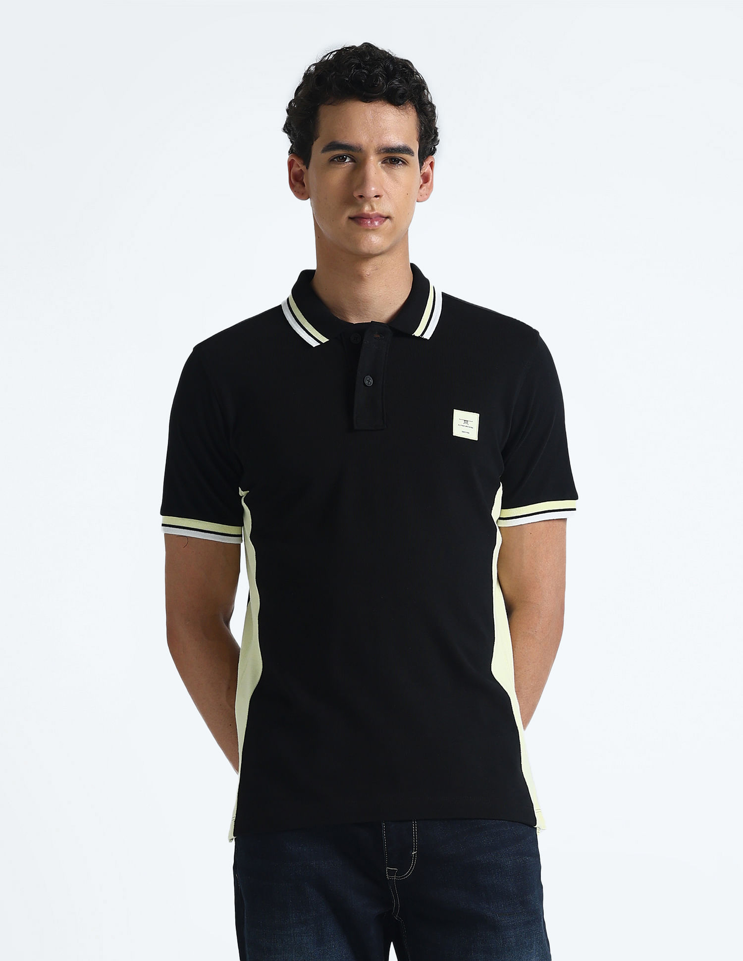 Flying Machine Contrast Panel Pique Polo Shirt
