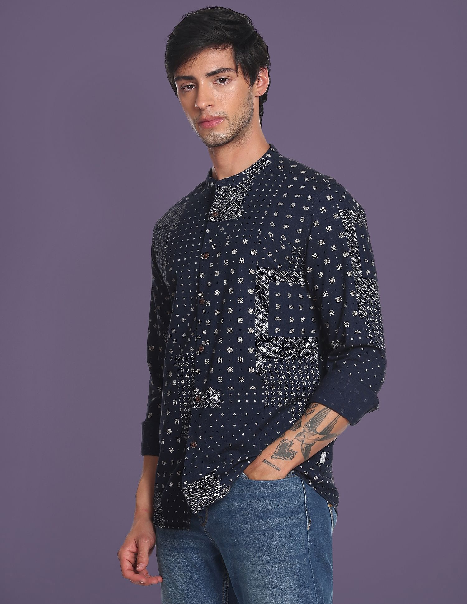 Flying Machine Abstract Print Pure Cotton Shirt