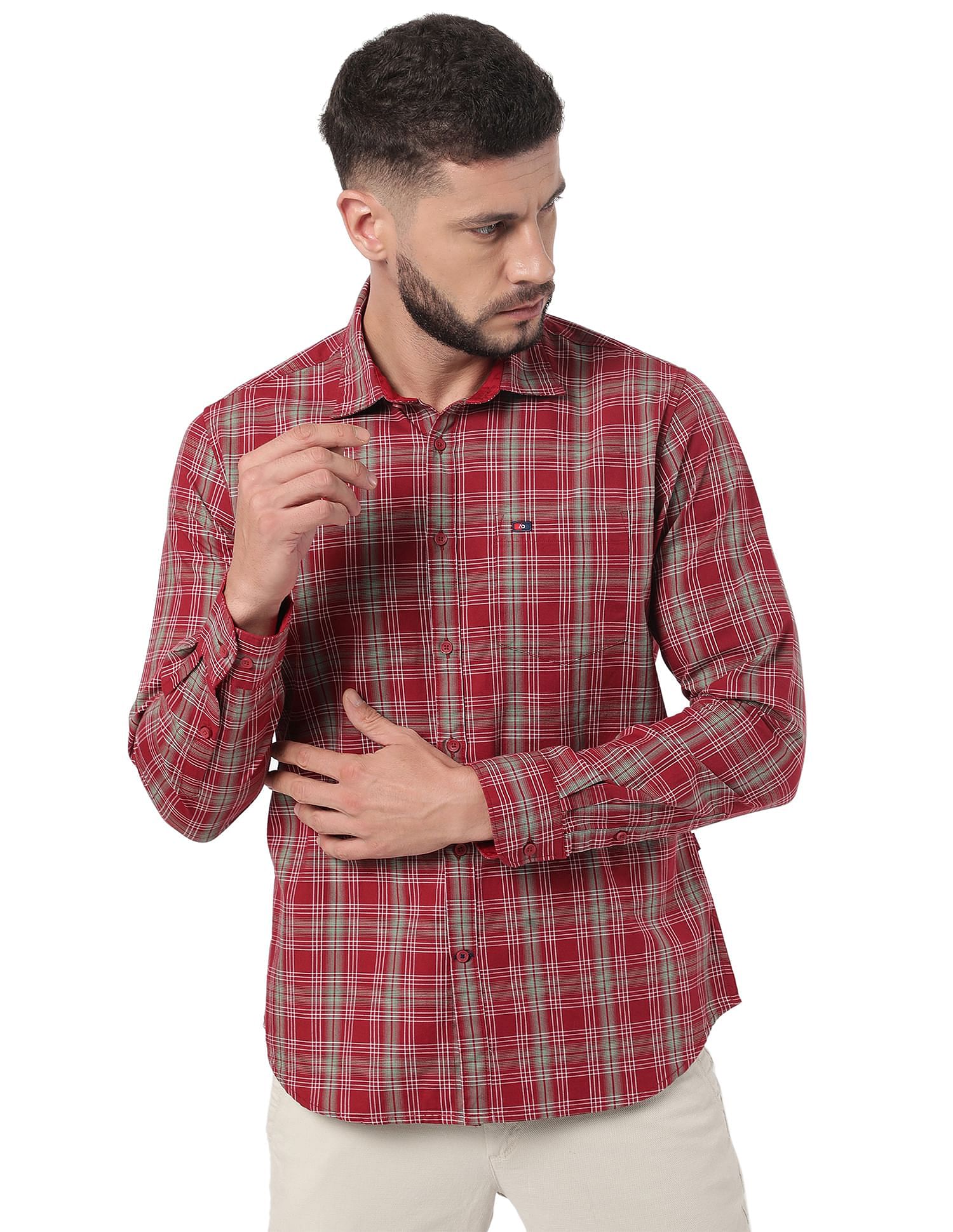 AD by Arvind Rounded Cuff Check Casual Shirt
