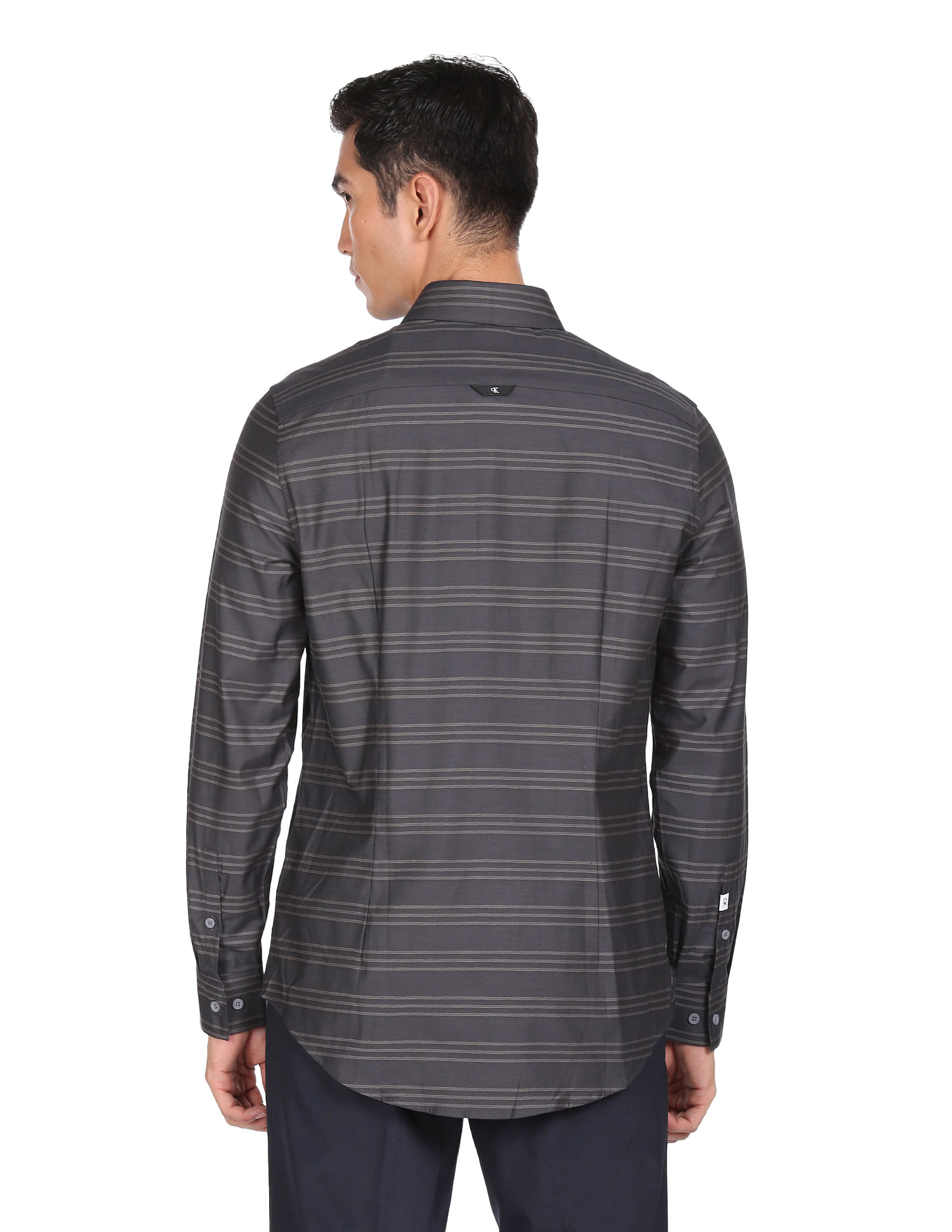 Calvin Klein Jeans Men Black Festive Striped Slim Fit Formal Shirt