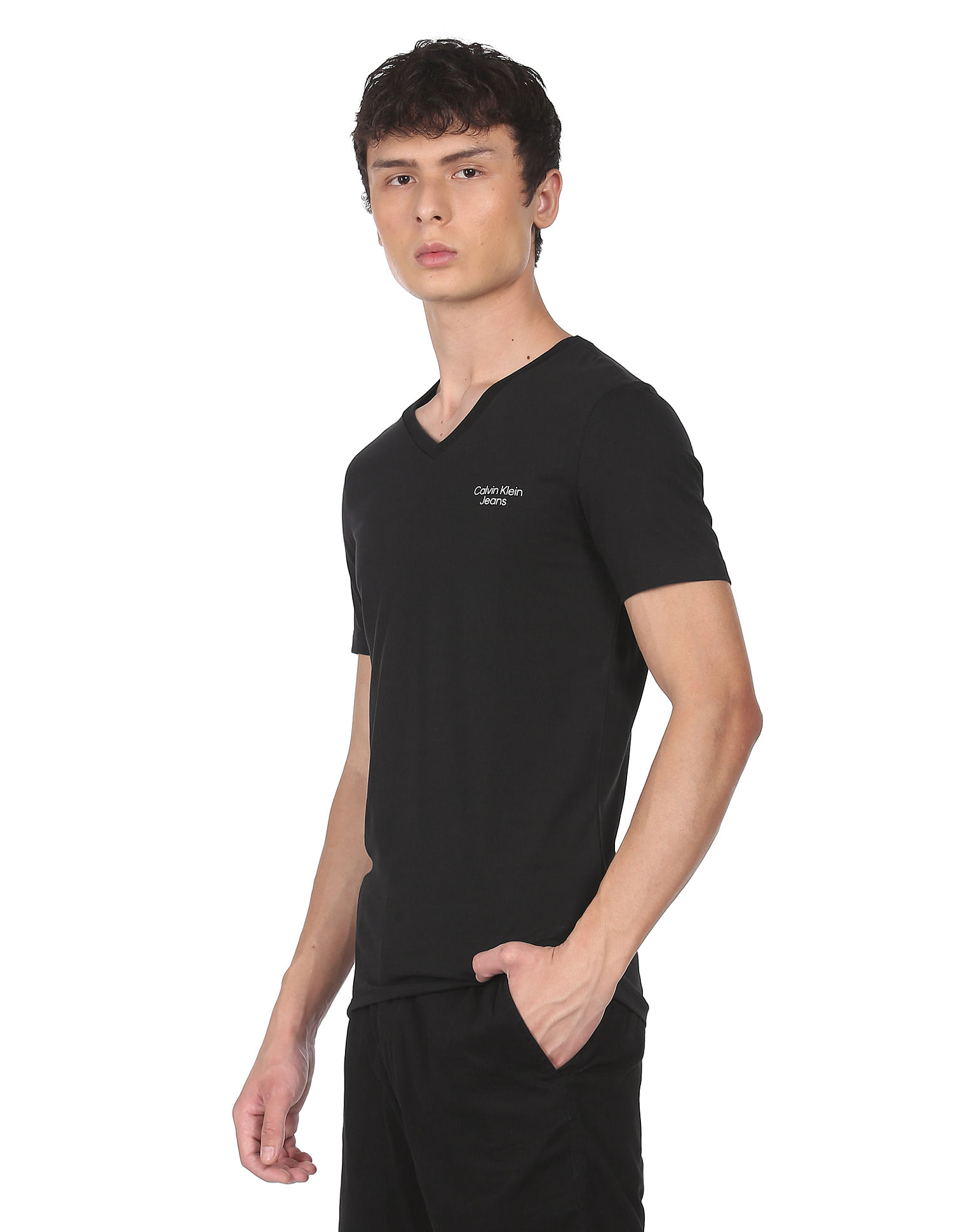 calvin klein men's black v neck t shirt