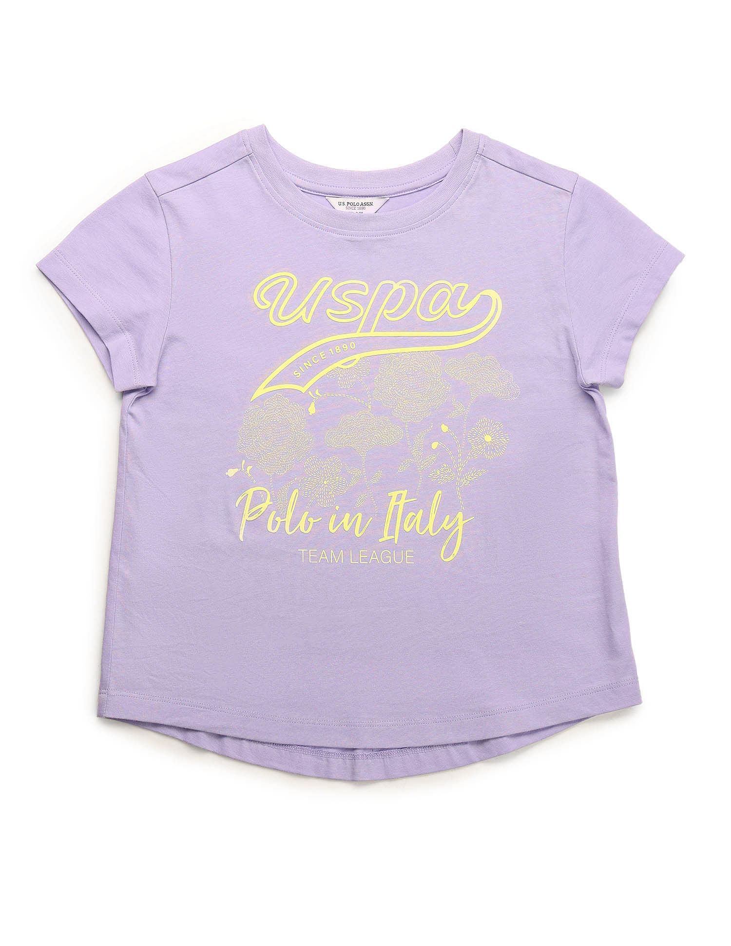 U.S. Polo Assn. Kids Girls Brand Printed Relaxed Fit T-Shirt