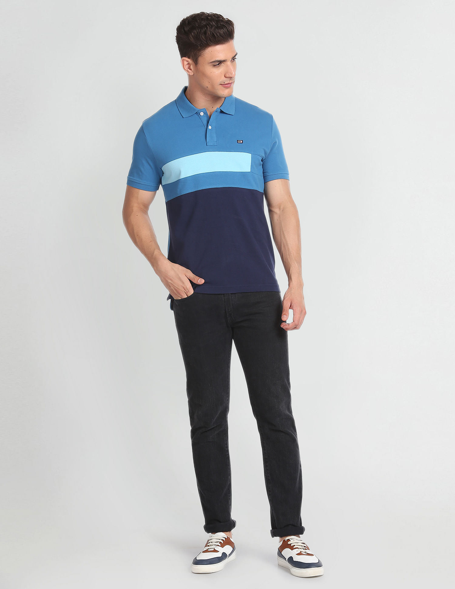 Arrow Sports Panelled Colour Block Polo Shirt