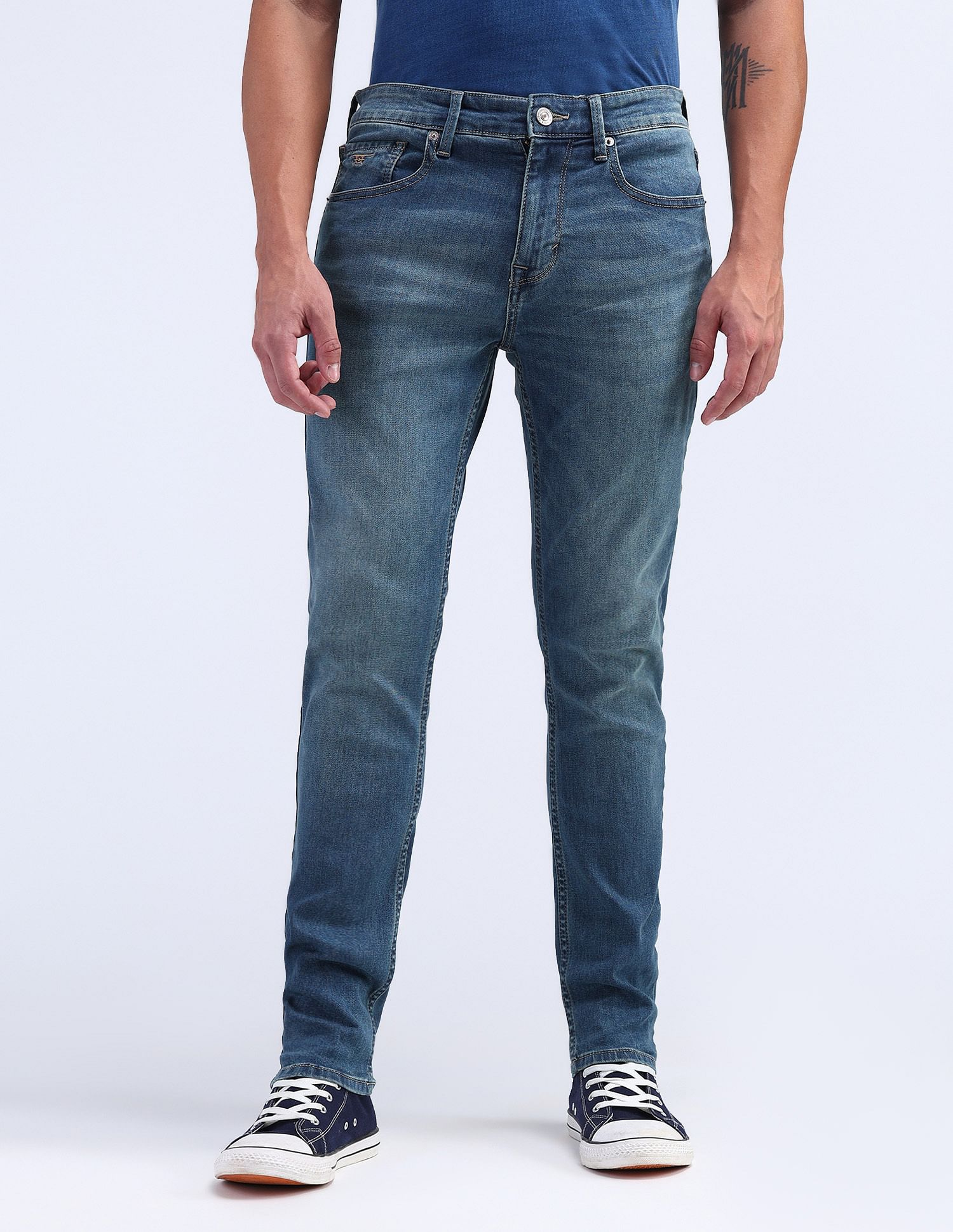 Flying Machine Slash Slim Tapered Fit Jeans