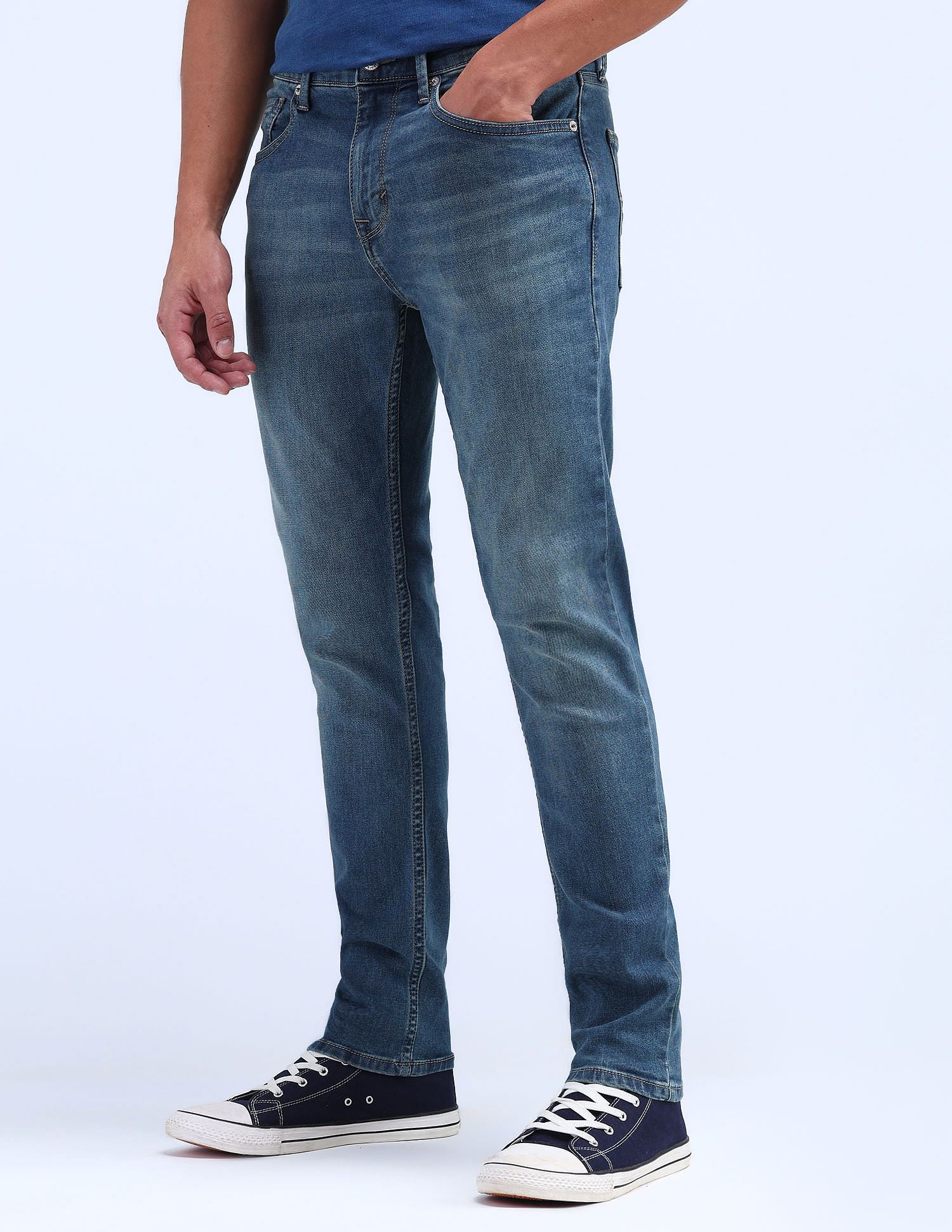 Flying Machine Slash Slim Tapered Fit Jeans