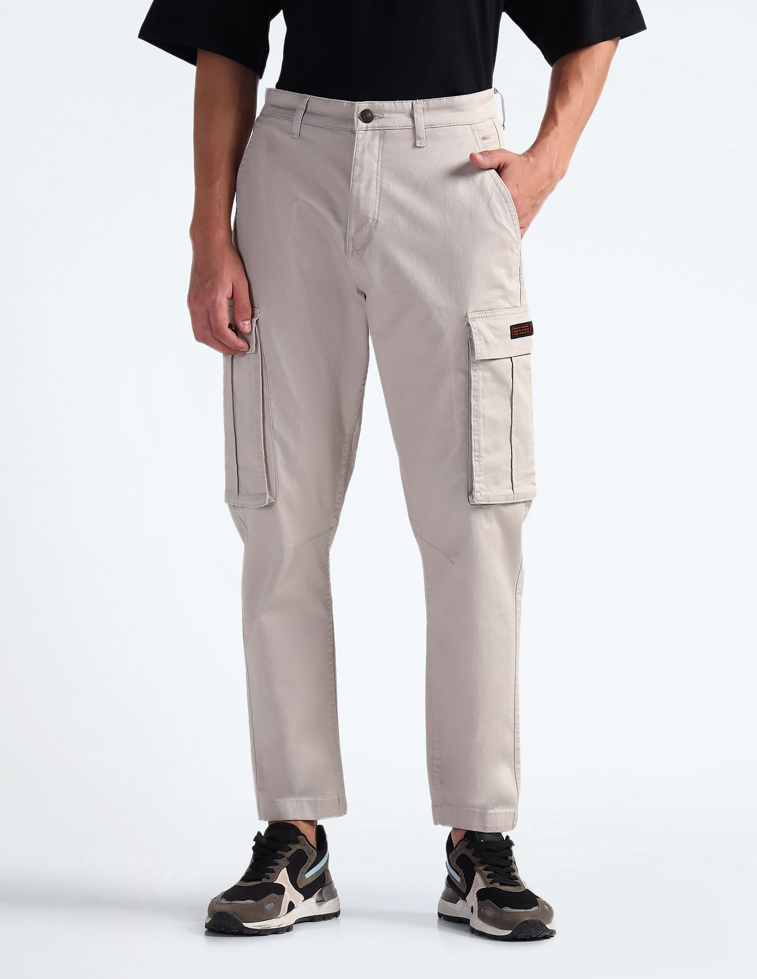 Flying Machine Twill Solid Cargo Trousers