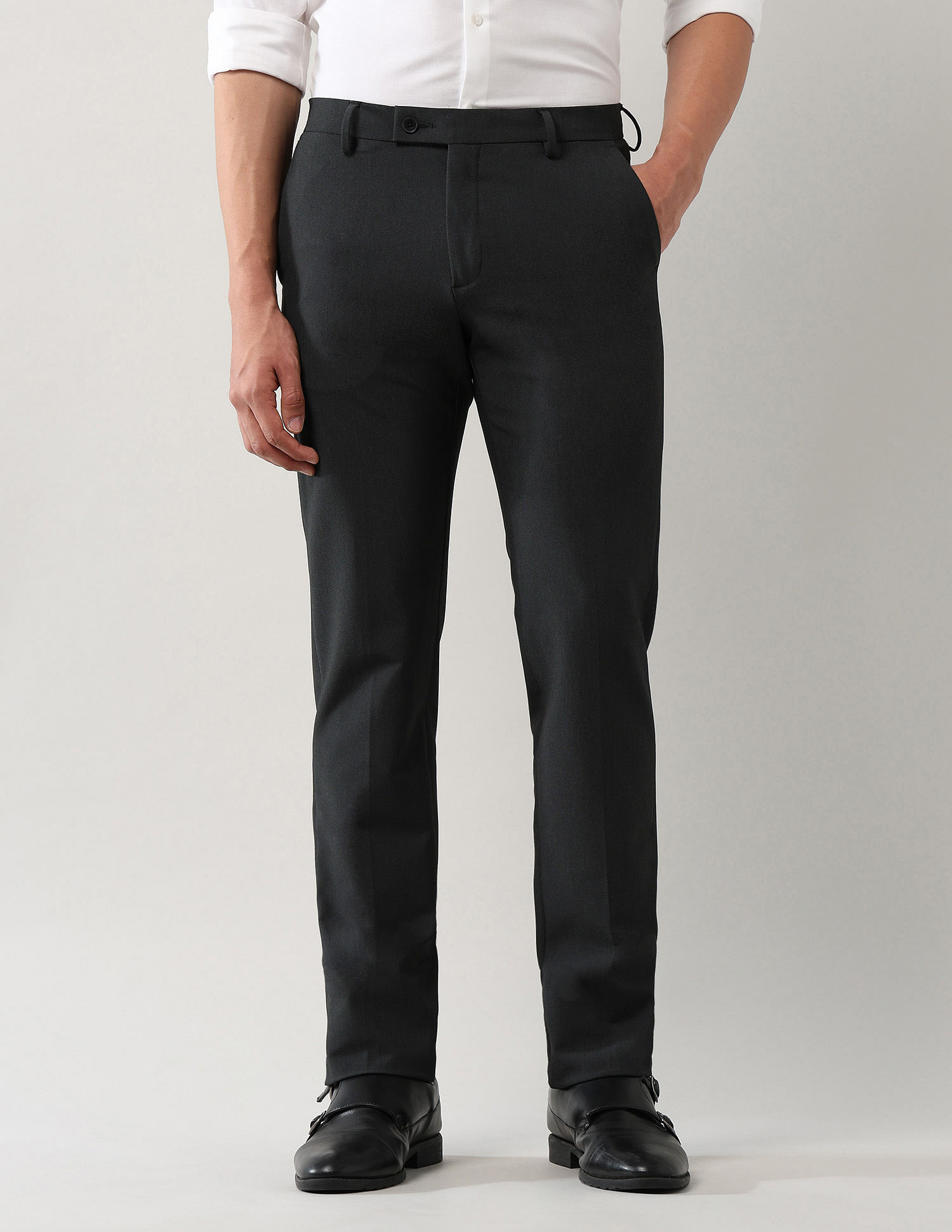Arrow Mid Rise Solid Regular Fit Trousers