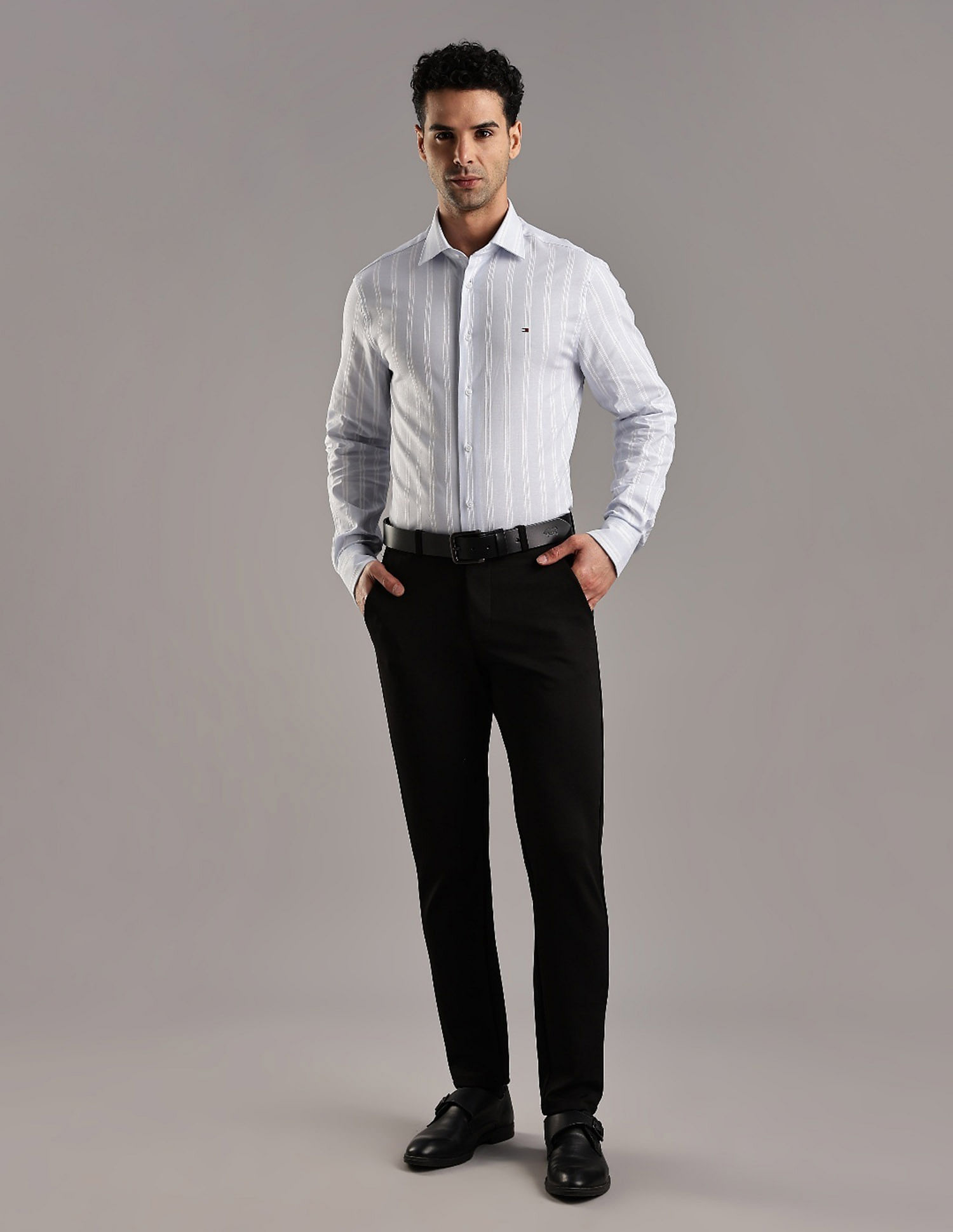 Tommy Hilfiger Striped Regular Fit Plain Woven Shirt