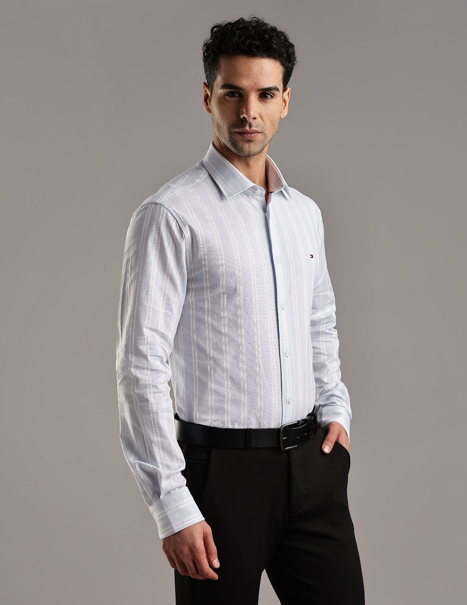 Tommy Hilfiger Striped Regular Fit Plain Woven Shirt
