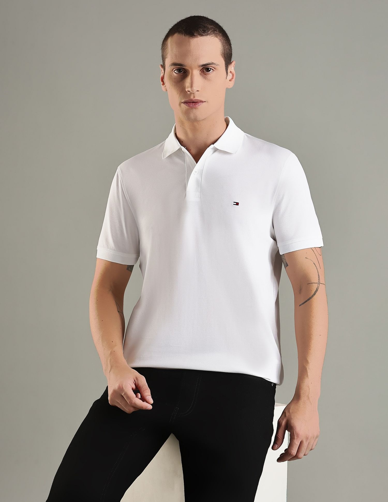 Tommy Hilfiger Solid Regular Fit Cotton Polo T-Shirt
