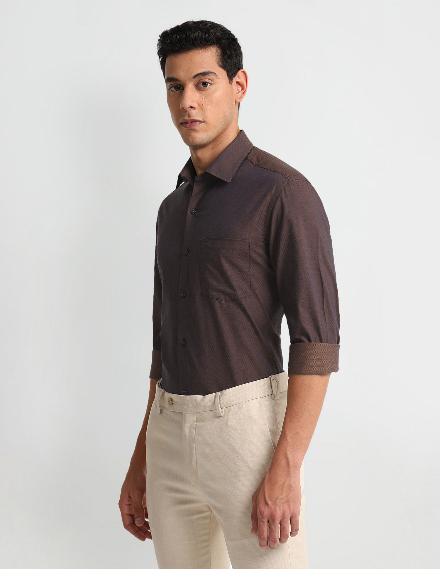 Arrow Manhattan Slim Fit Patterned Dobby Shirt