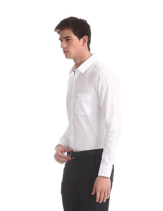 USPA Tailored White Tailored Regular Fit Solid Shirt