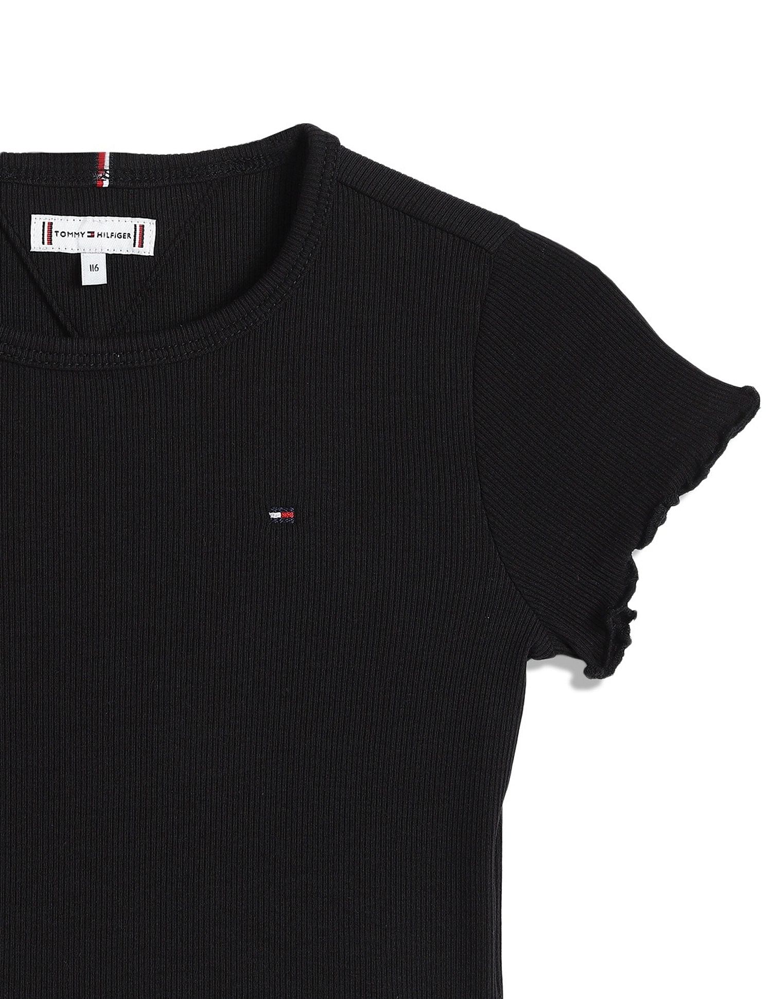 Tommy Hilfiger Kids Girls Texture Slim-Fit Cotton T-Shirt