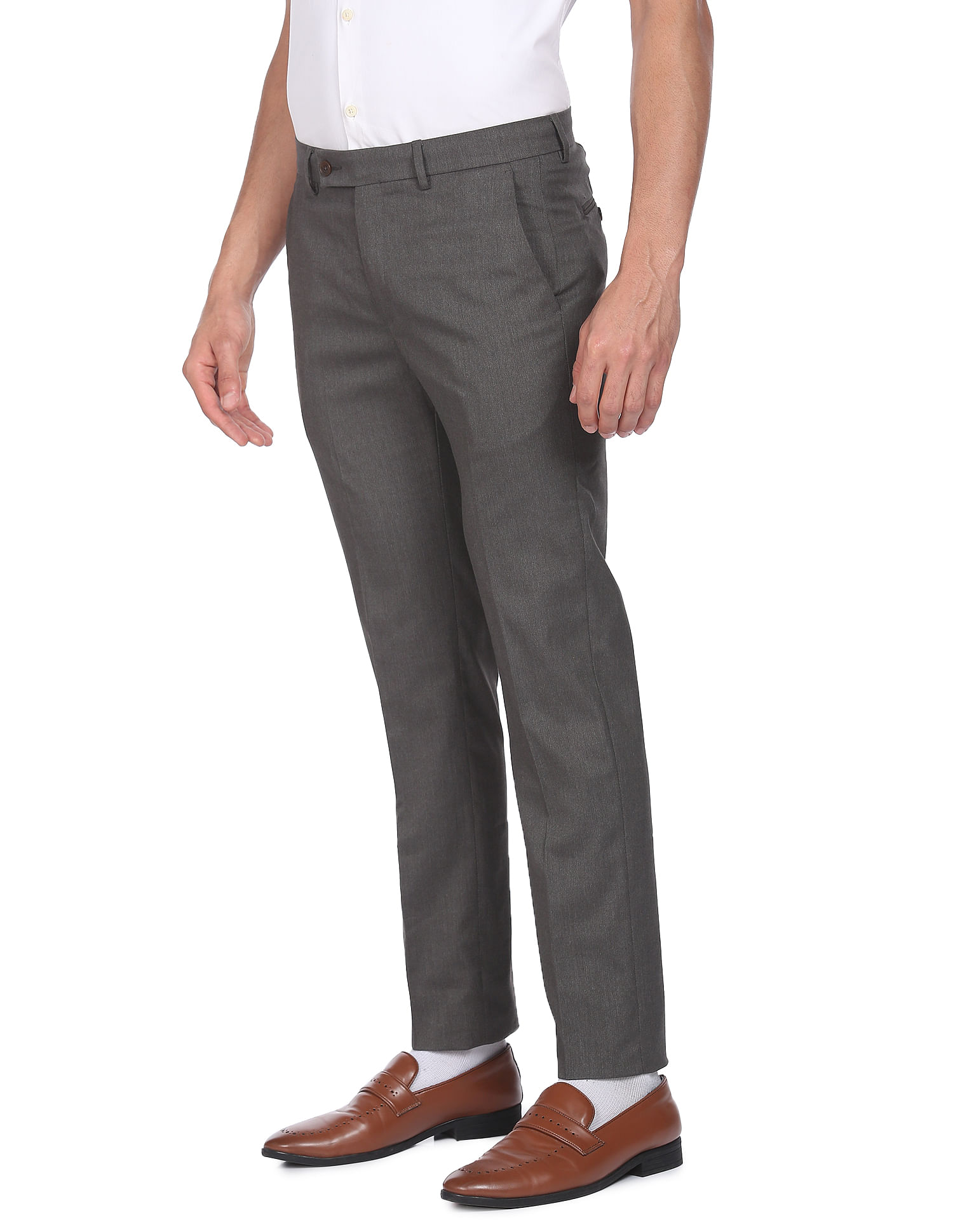 Buy Arrow Men Dark Grey Super Slim Fit Smart Flex Formal Trousers   NNNOWcom