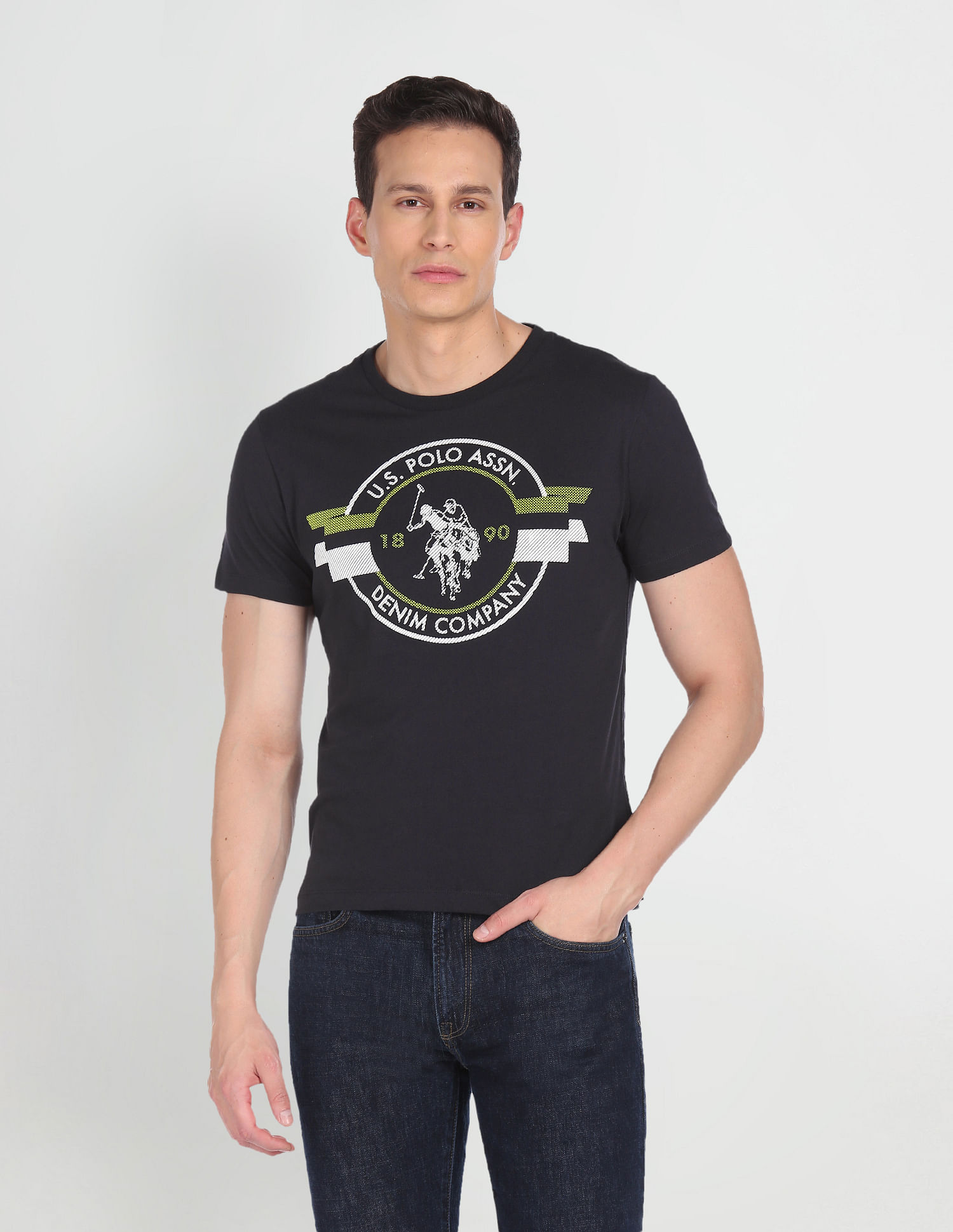 U.S. Polo Assn. Denim Co. Ribbed Neck Brand Print T-Shirt