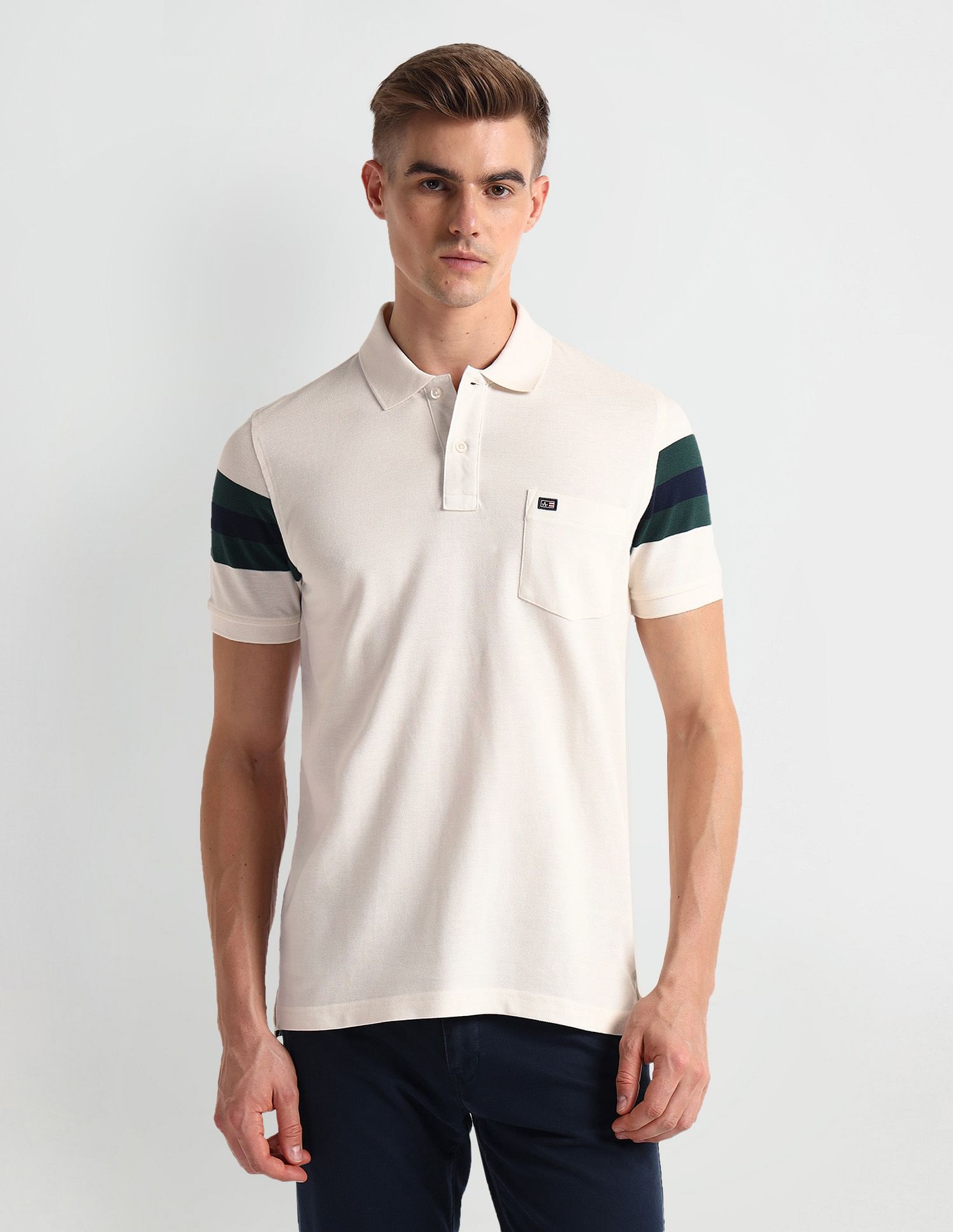 Arrow Sports Horizontal Stripe Pique Polo Shirt