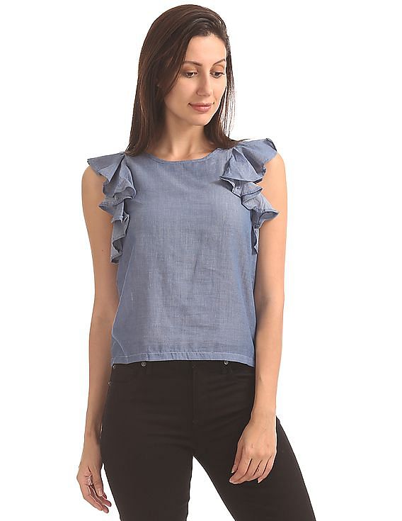 ruffle chambray top