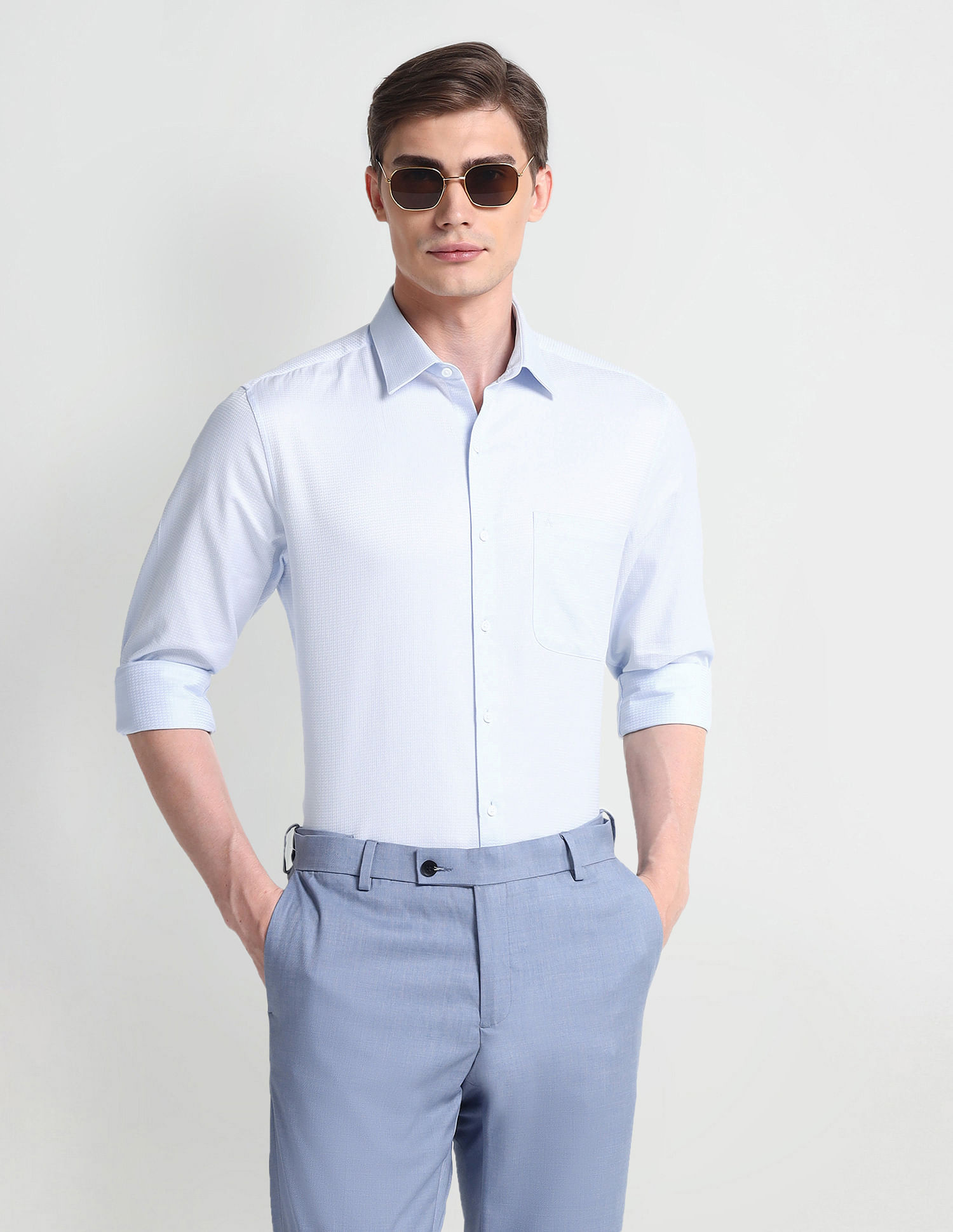 Arrow Patterned Weave Manhattan Slim Fit Shirt