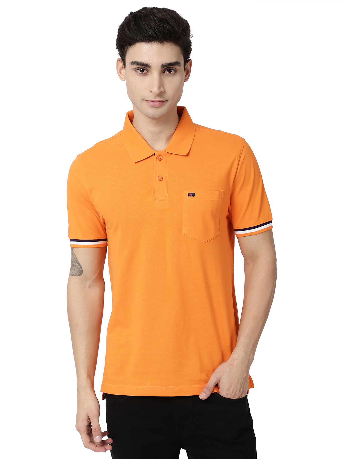 AD by Arvind Solid Cotton Pique Polo Shirt