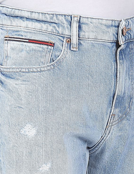 Tommy Hilfiger Men Blue Ryan Regular Straight Fit Distressed Jeans