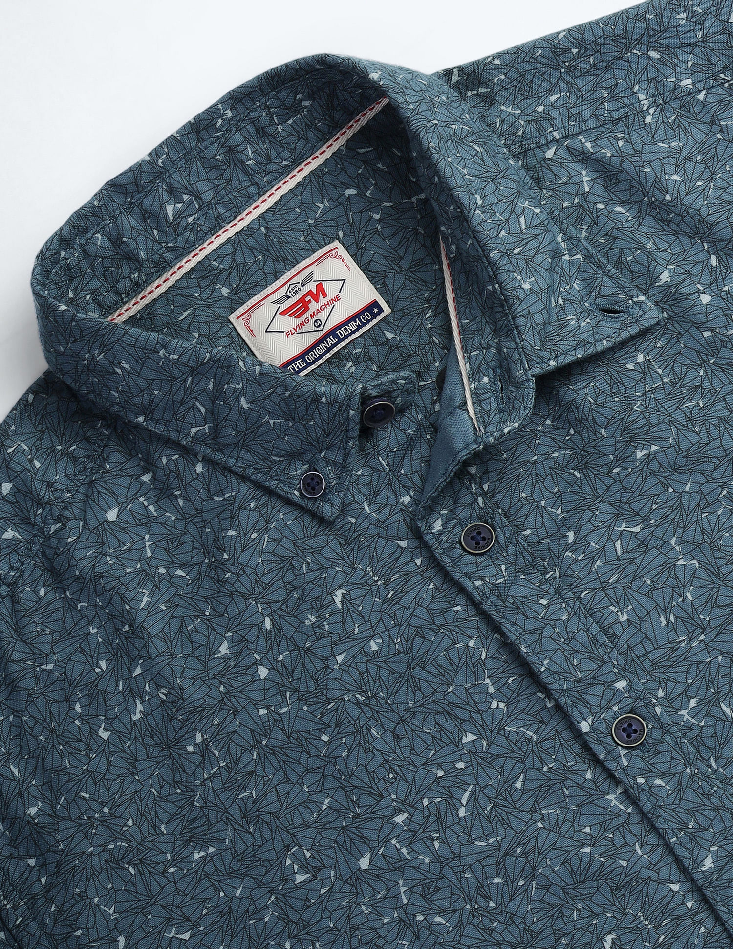 Flying Machine Geometric Print Cotton Shirt