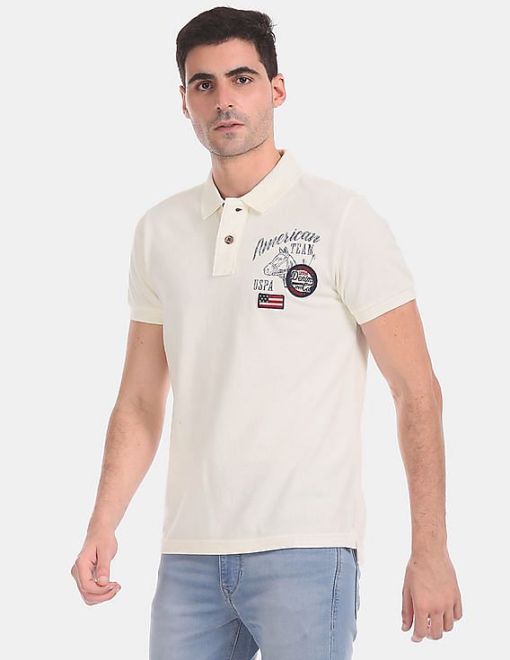 U.S. Polo Assn. Denim Co. White Brand Print Pique Polo Shirt