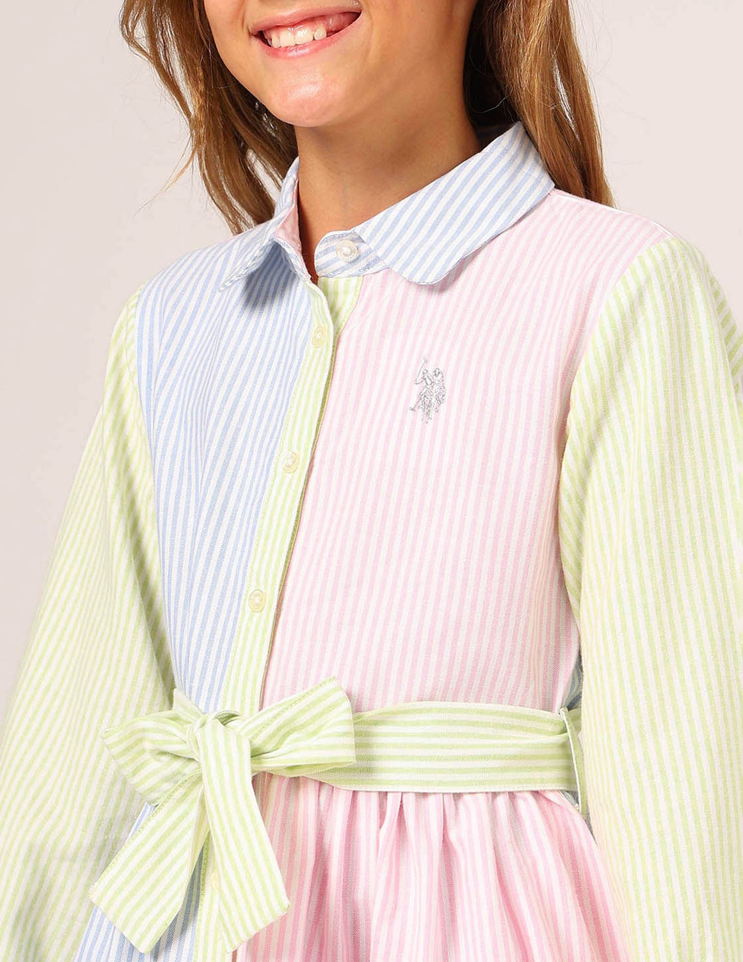 U.S. Polo Assn. Kids Girls Vertical Striped Shirt Dress