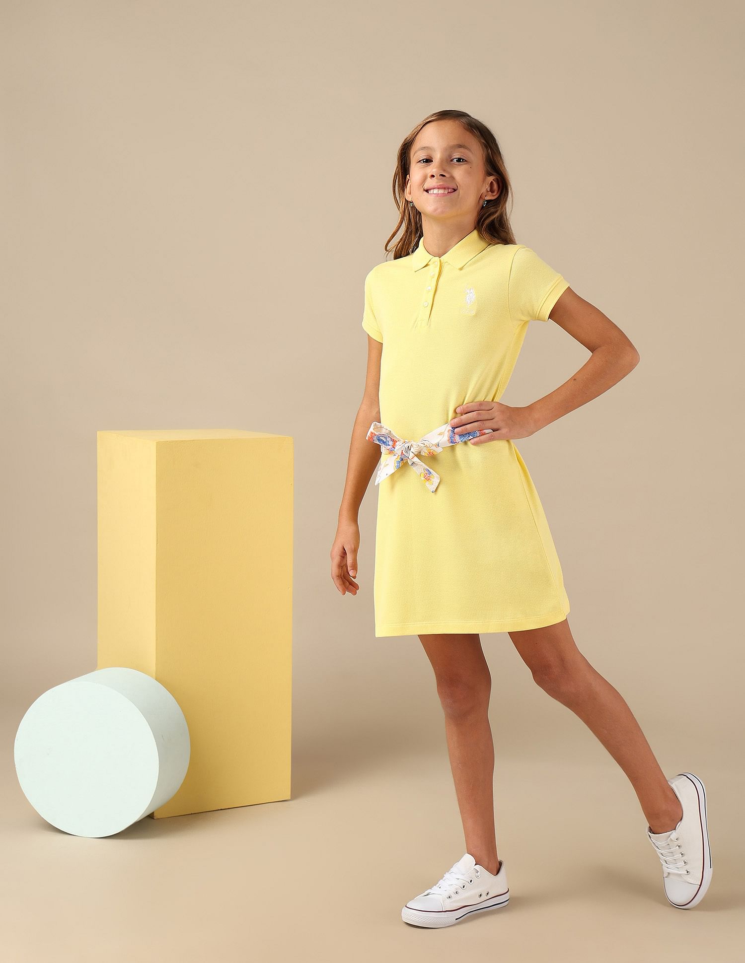 U.S. Polo Assn. Kids Girls Solid A Line Polo Dress