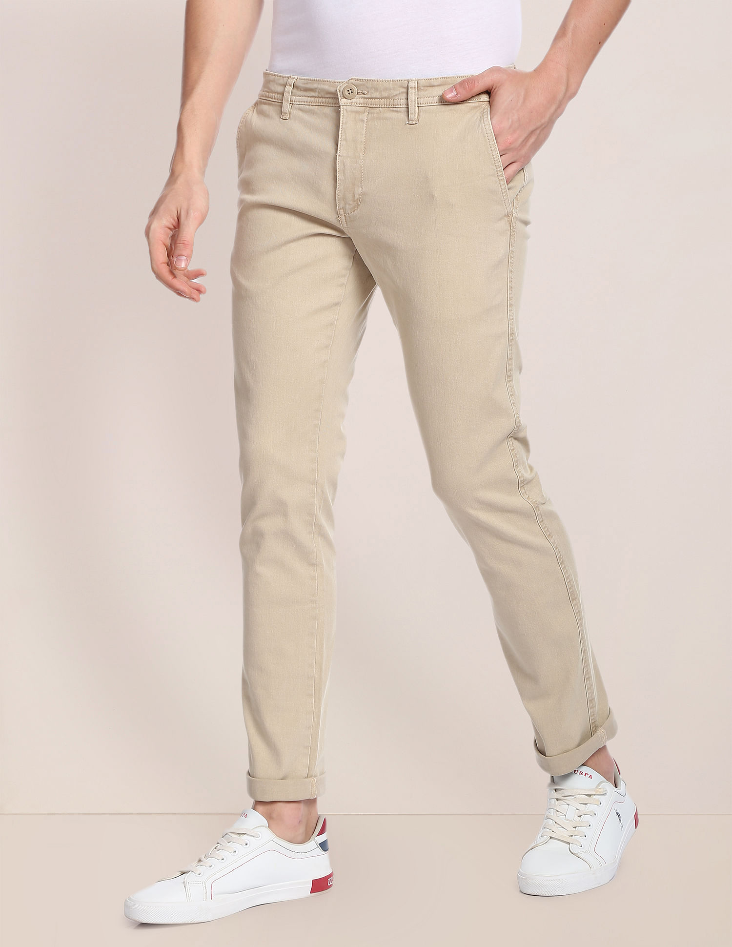 Buy Arrow Sport Light Khaki Cotton Slim Fit Trousers for Mens Online @ Tata  CLiQ