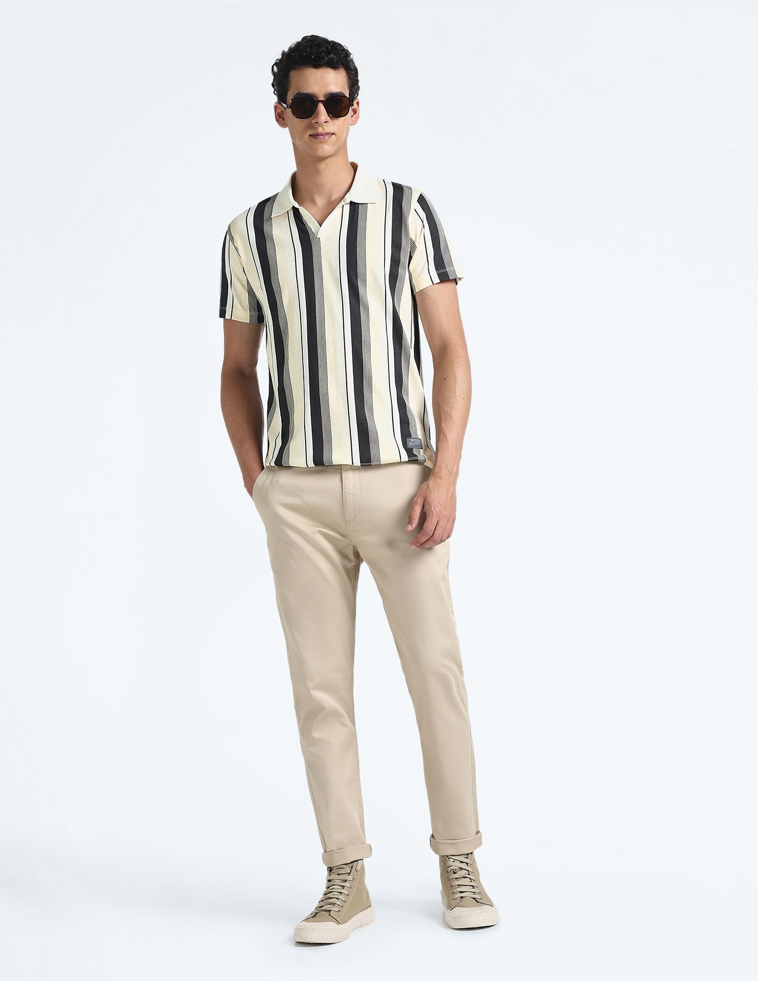 Flying Machine Vertical Stripe Cotton Polo Shirt