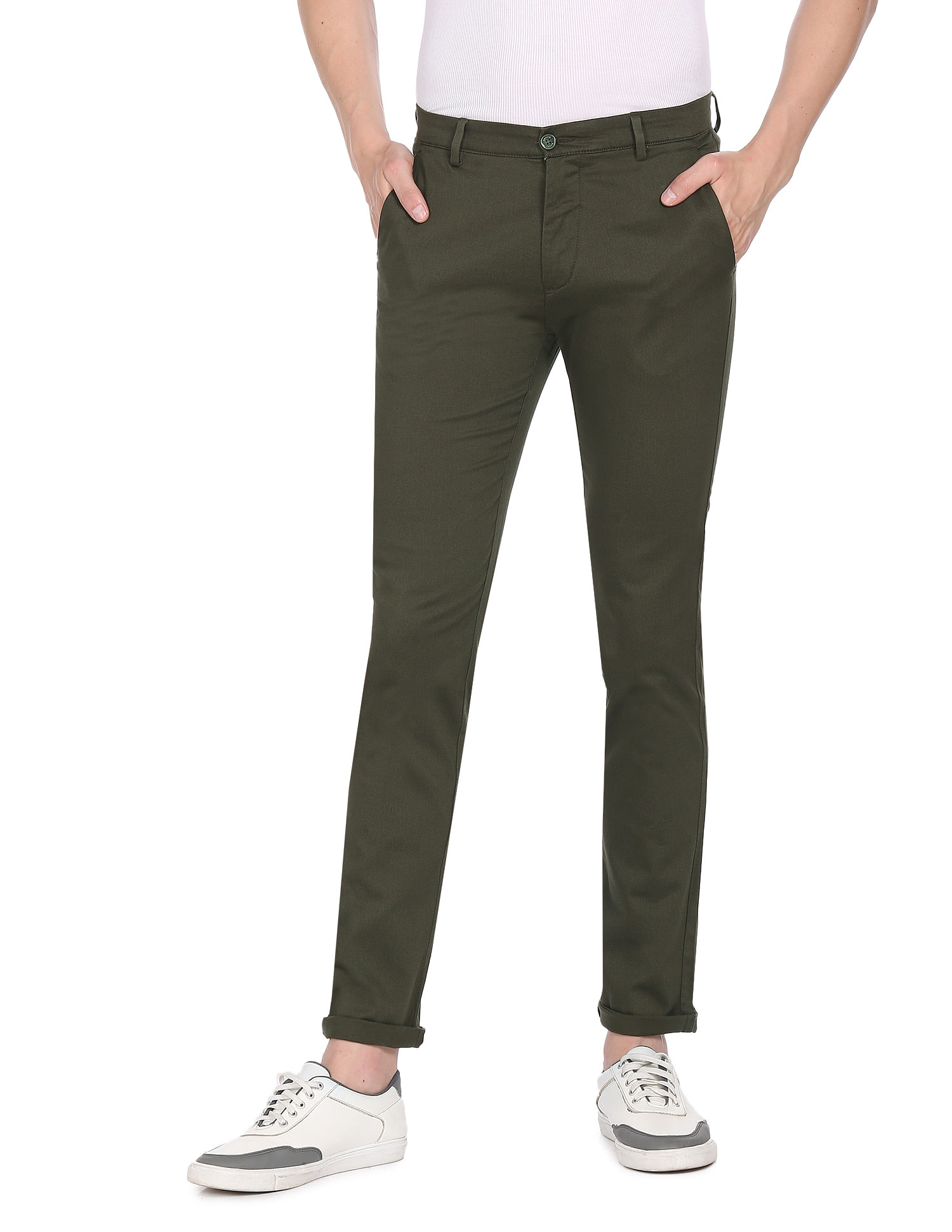 Buy Mast & Harbour Men Olive Green Solid Pure Cotton Trousers - Trousers  for Men 17403794 | Myntra