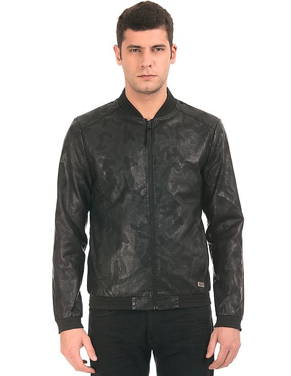 Buy Ed Hardy Tonal Print Pleather Bomber Jacket