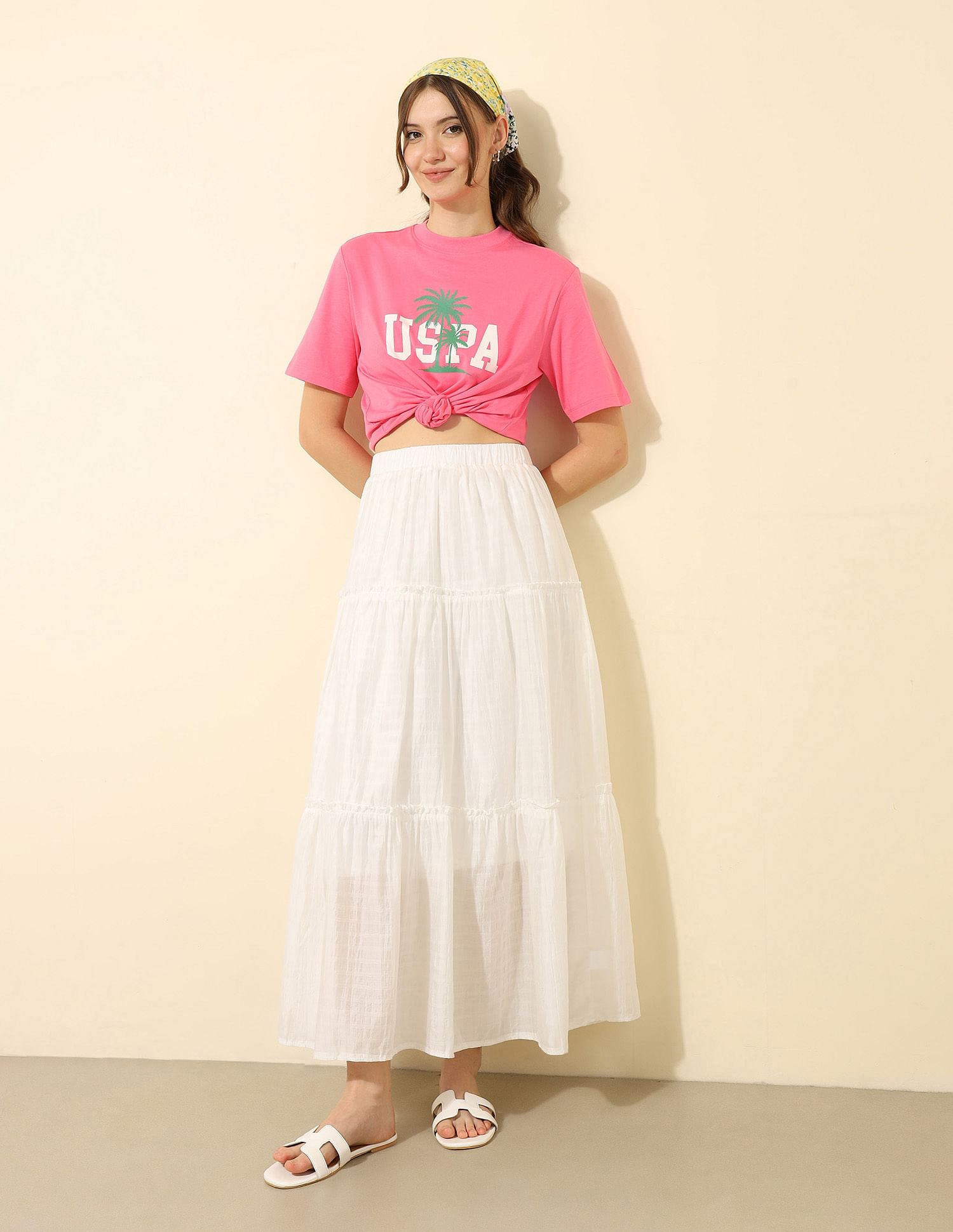U.S. Polo Assn. Women Boxy Fit Brand Printed T-Shirt