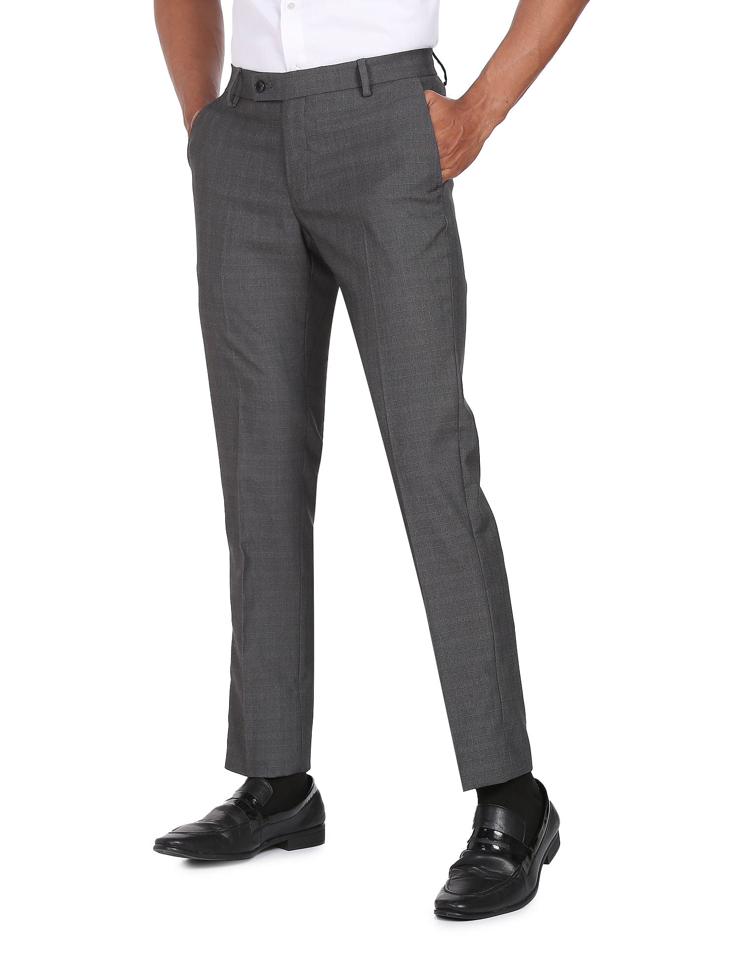 Buy Men Navy Solid Regular Fit Trousers Online - 261842 | Peter England