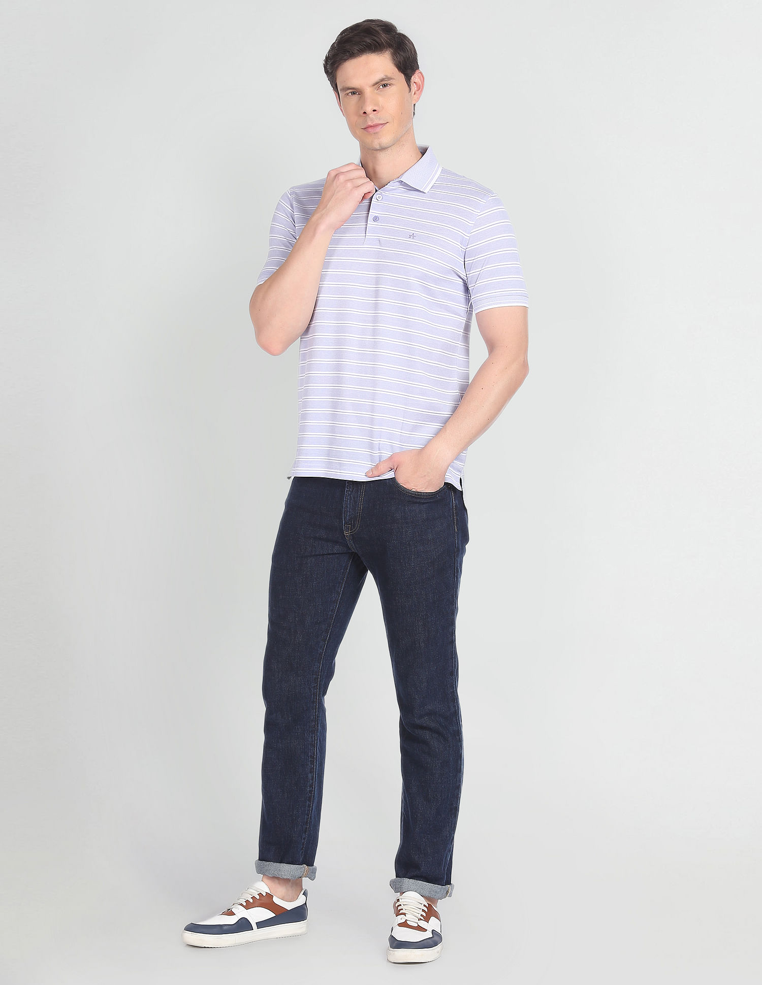 Arrow Mercerised Cotton Horizontal Stripe Polo Shirt