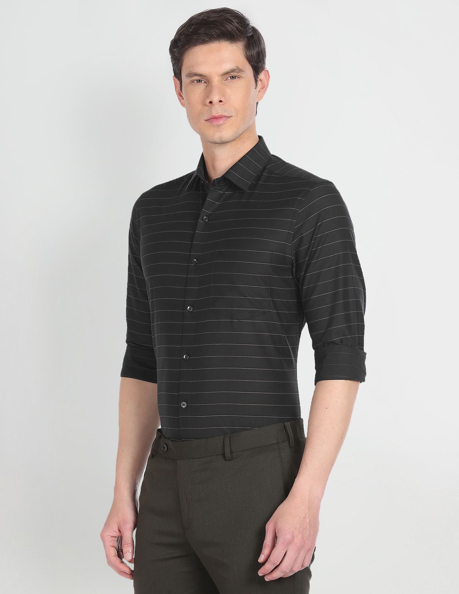 Arrow Horizontal Stripe Cotton Shirt