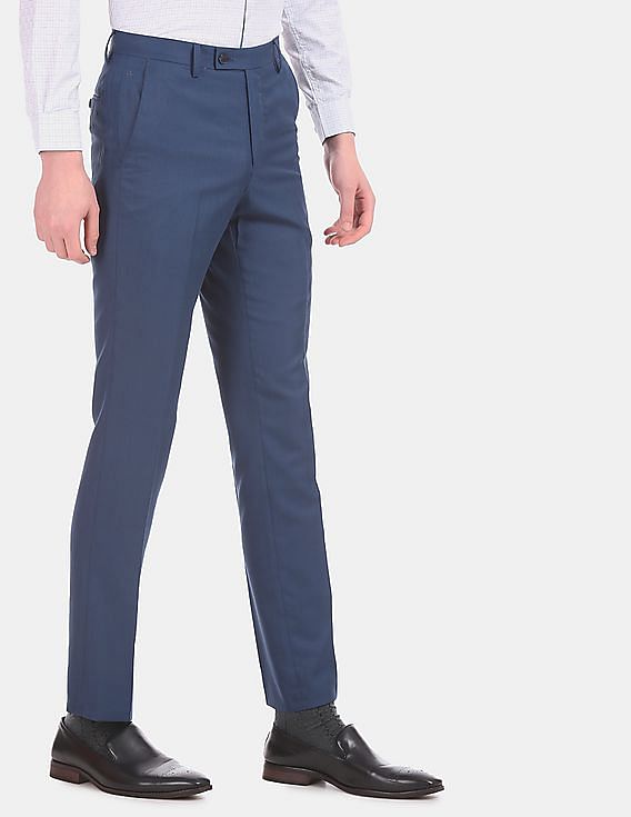 Buy Arrow Men Navy Blue Tapered Fit Solid Formal Trousers - Trousers for Men  7248994 | Myntra