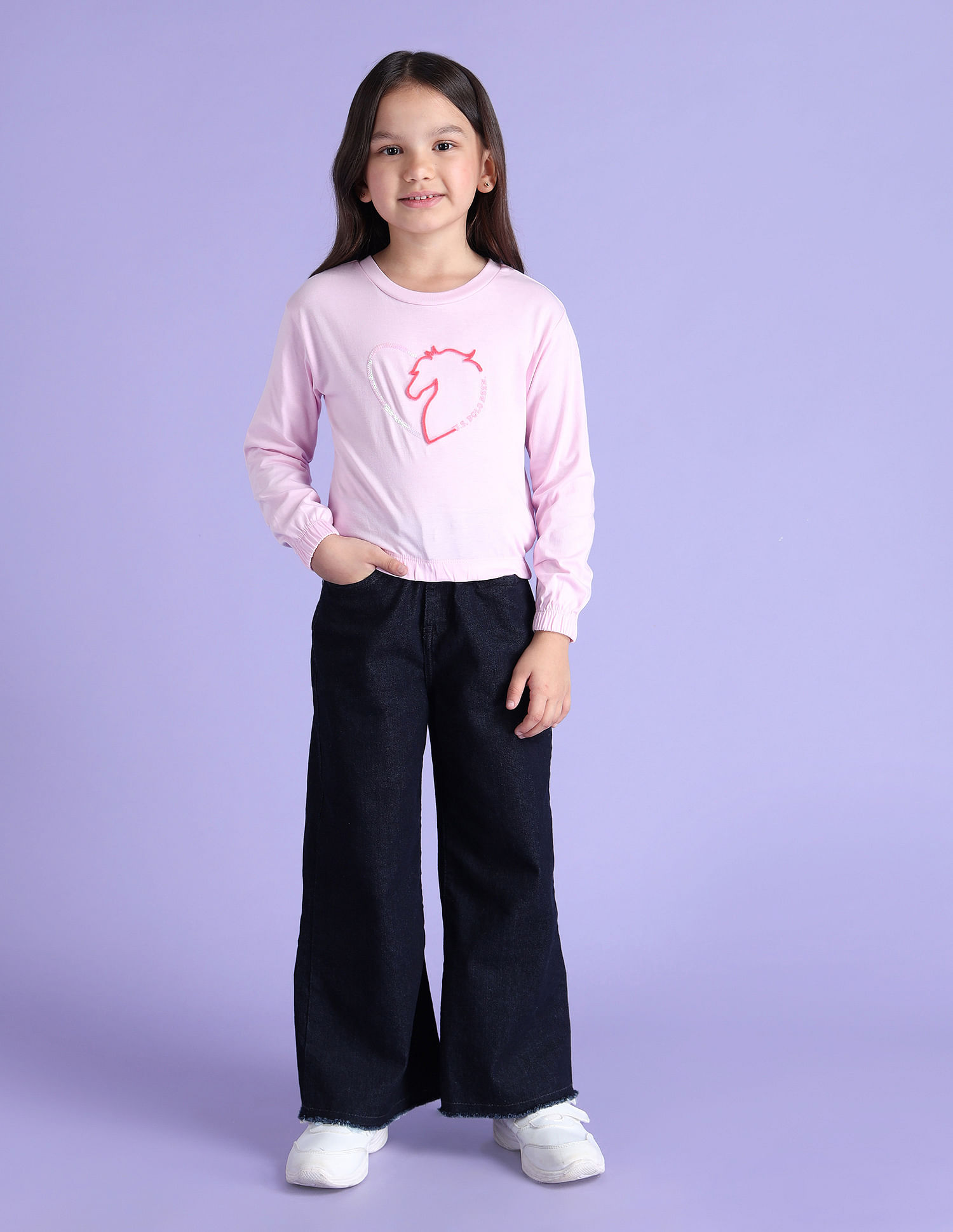 U.S. Polo Assn. Kids Girls Embellished Cotton T-Shirt