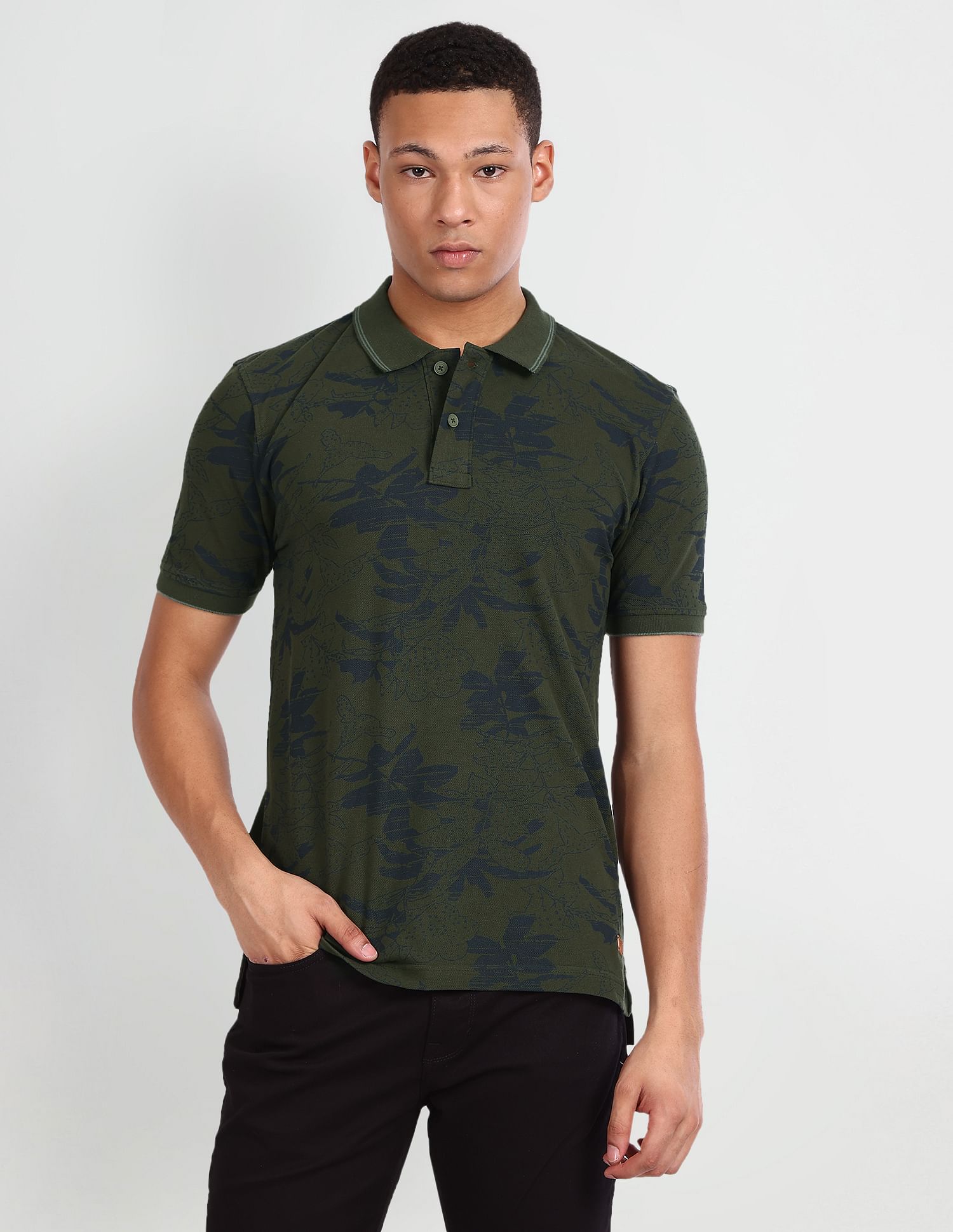 Flying Machine Floral Print Cotton Polo Shirt