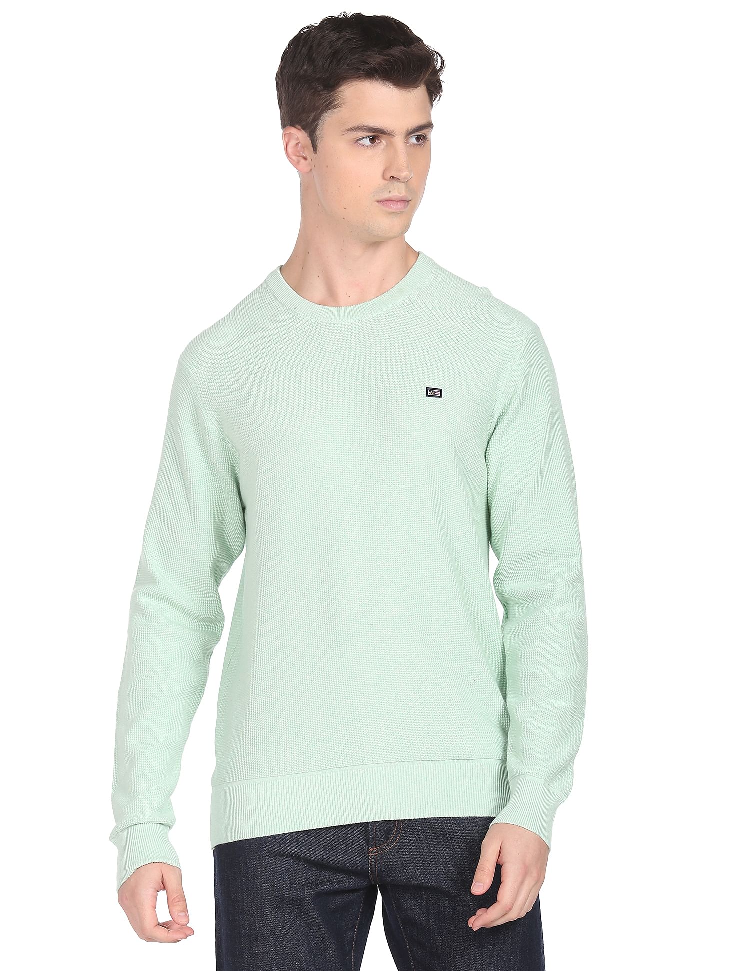 Arrow Sports Crew Neck Patterned Knit Sweater