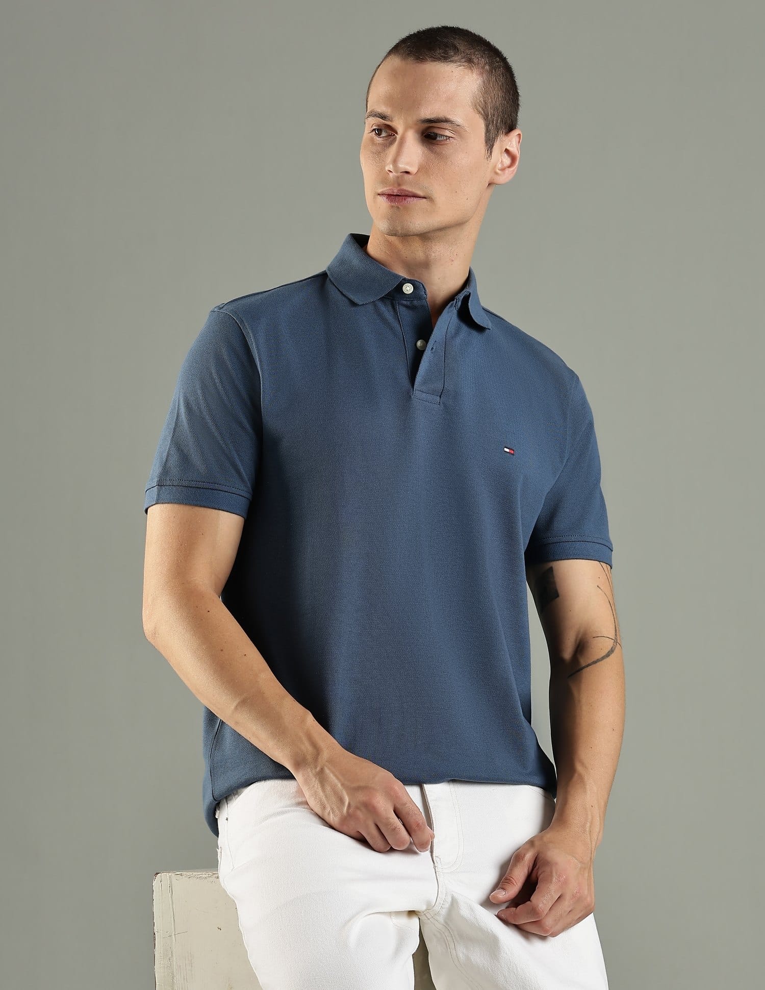 Buy Tommy Hilfiger Solid Regular Fit Cotton Polo T-Shirt