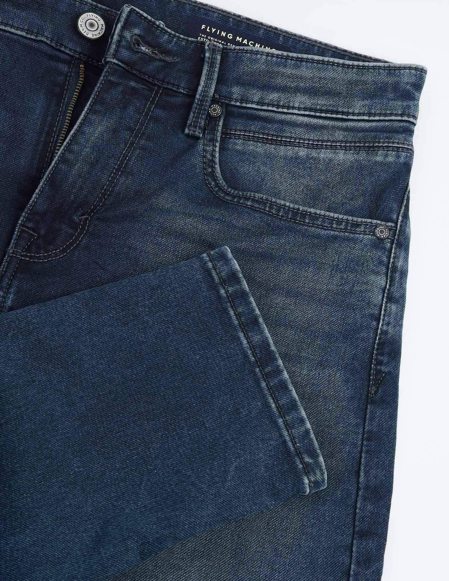 Flying Machine Mid Rise Slash Slim Tapered Jeans