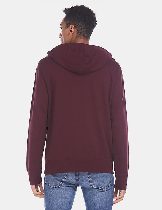 Aeropostale Men Burgandy Hooded Brand Printed Sweatshirt