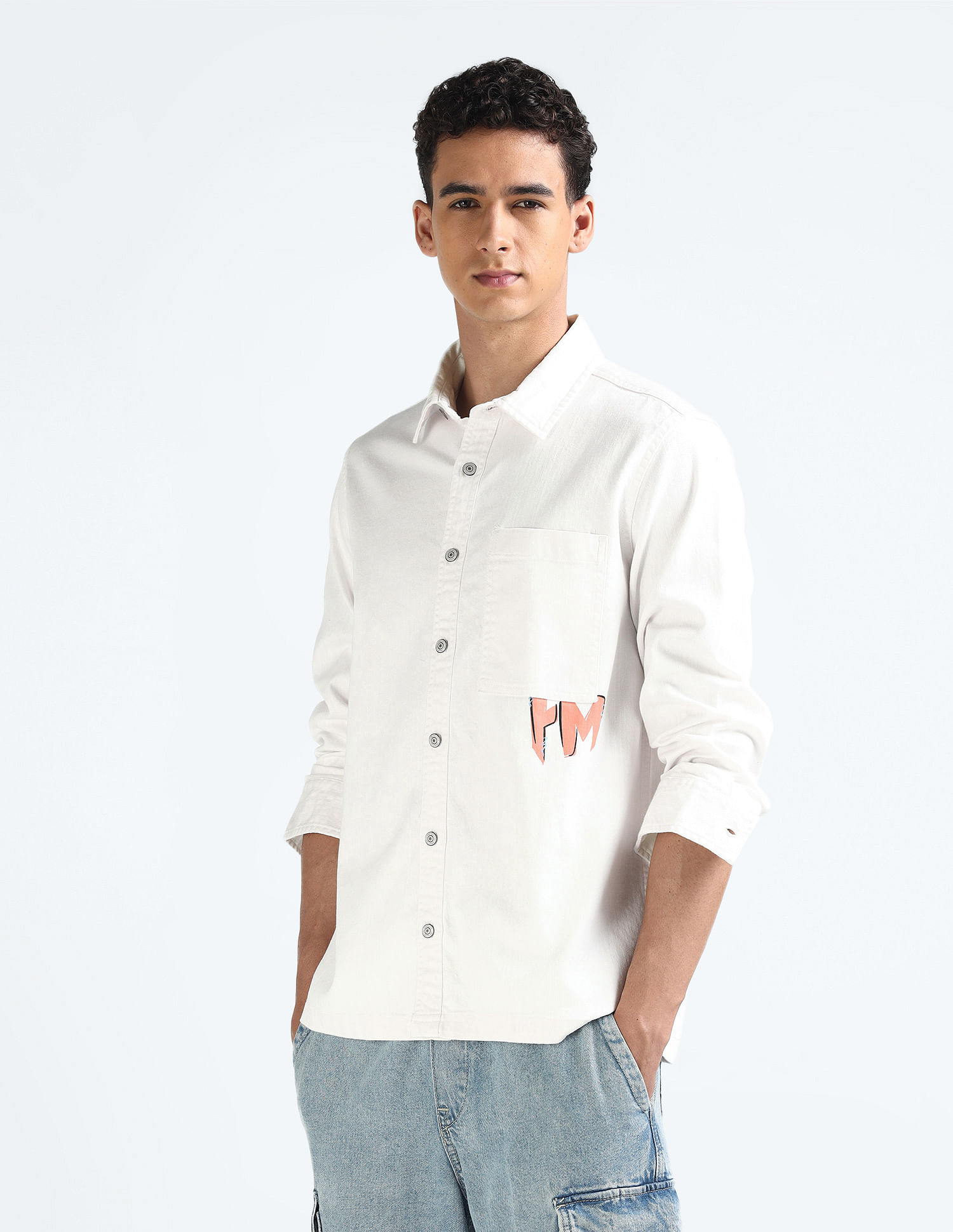 Flying Machine Spread Collar Denim Shirt