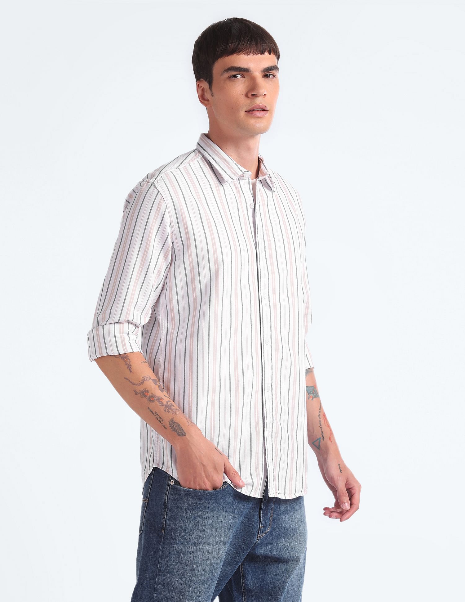 Flying Machine Vertical Stripe Slim Fit Shirt