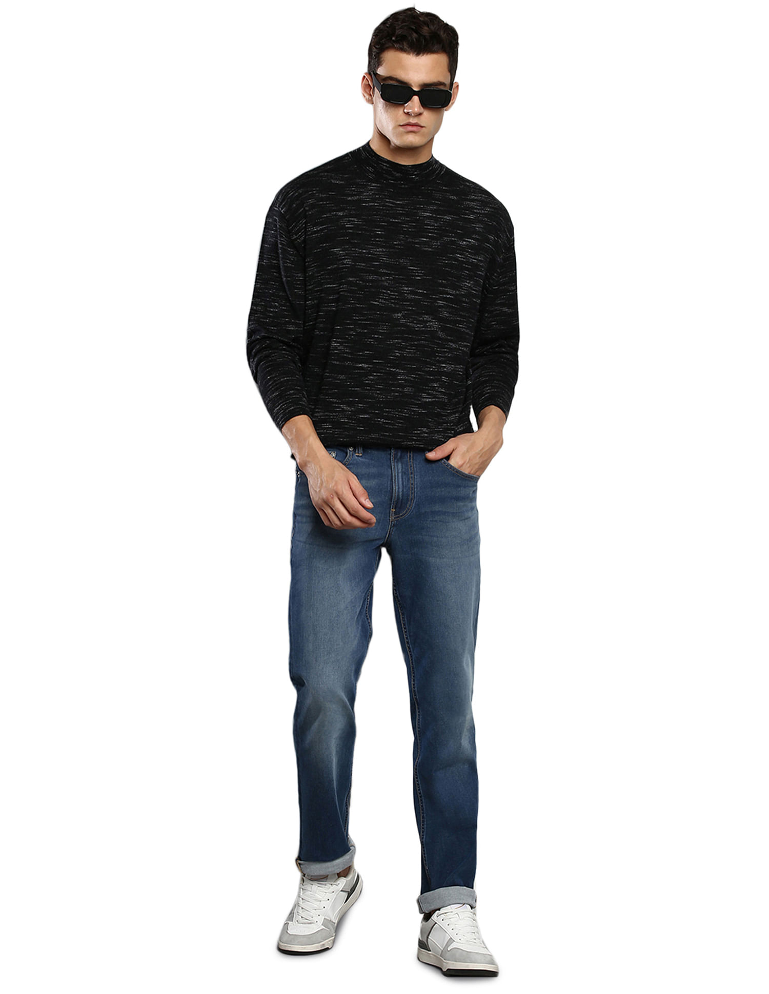Calvin Klein Men Black Space Dyed Superior Wool Sweater