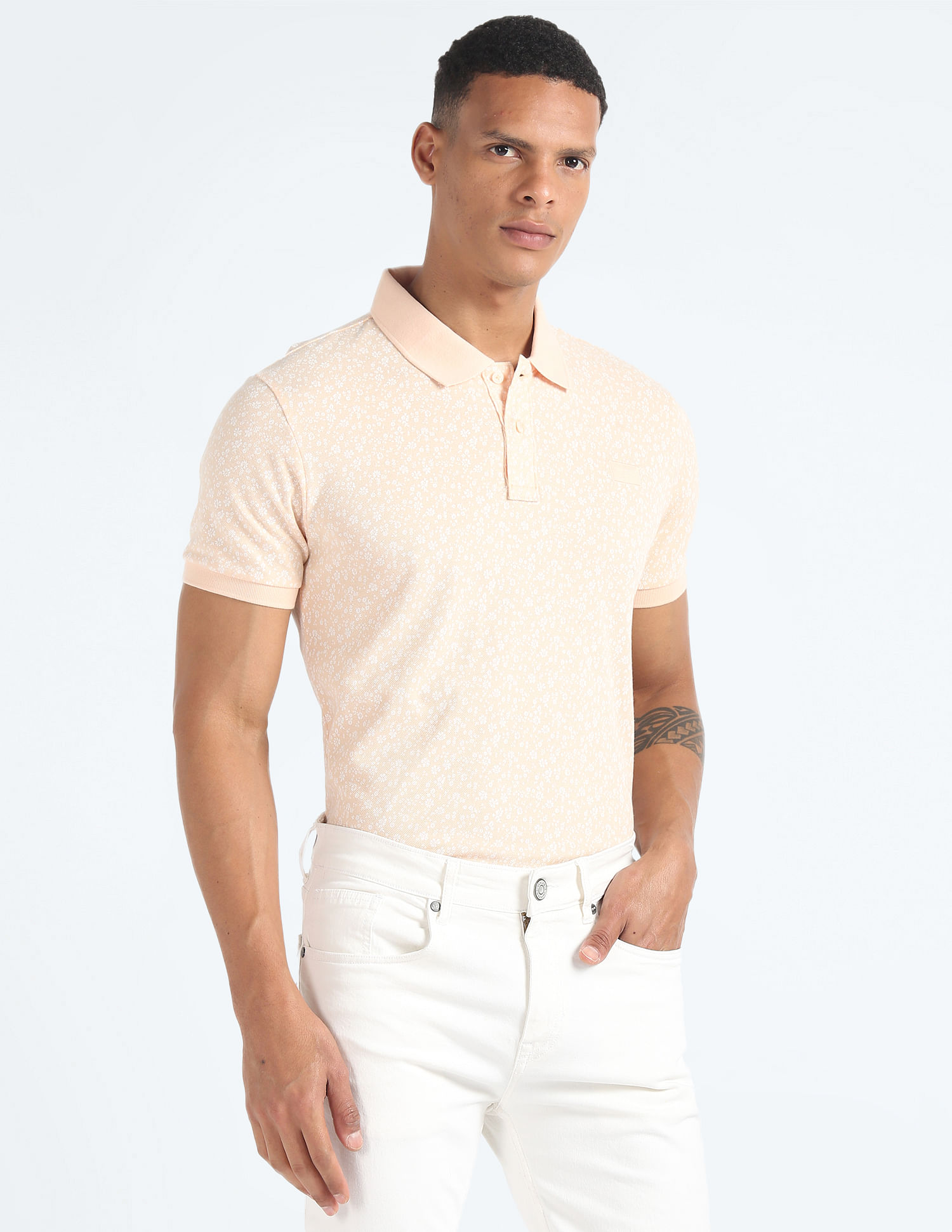 Flying Machine Floral Print Cotton Polo Shirt