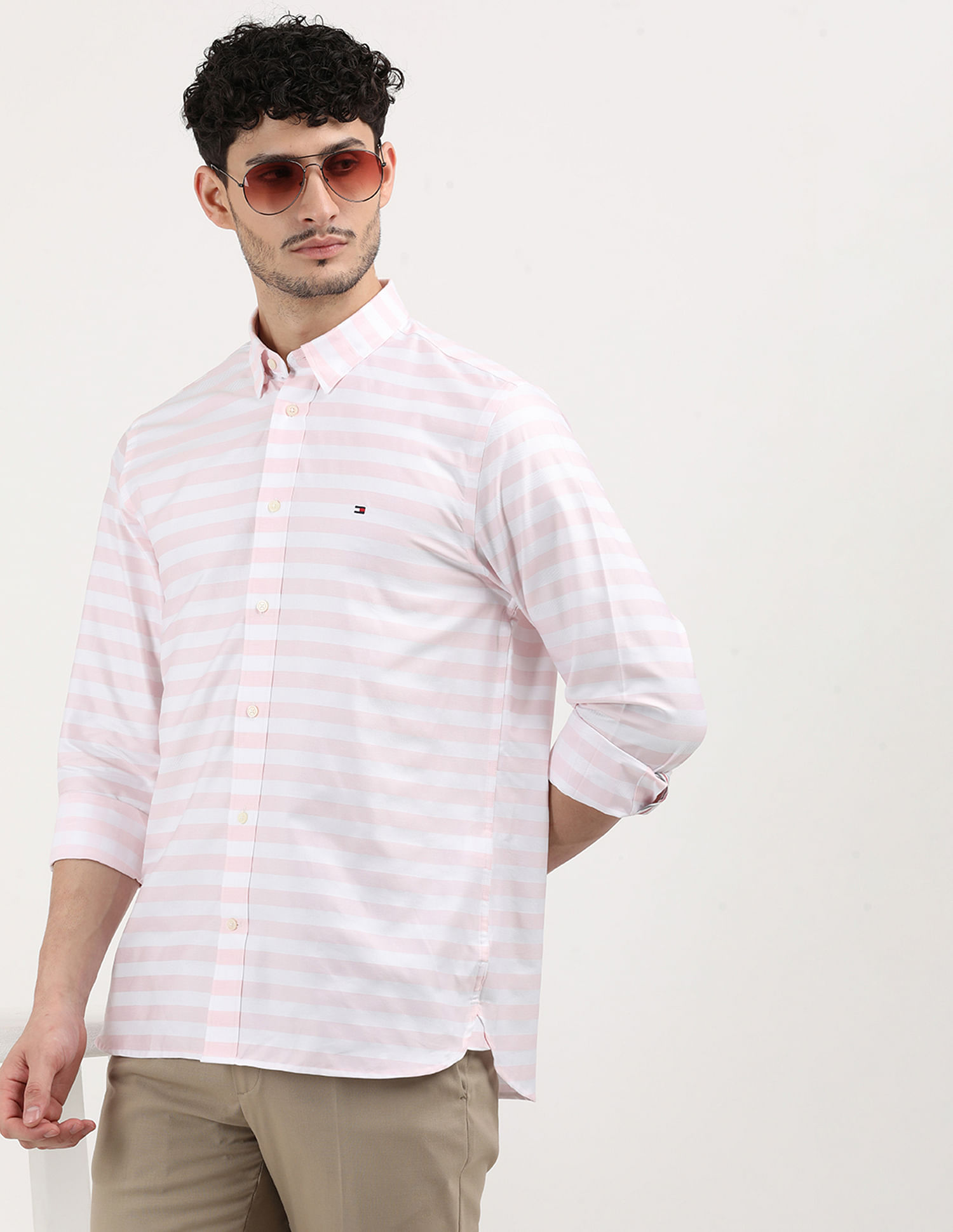Tommy Hilfiger Textured Horizontal Regular Fit Striped Shirt