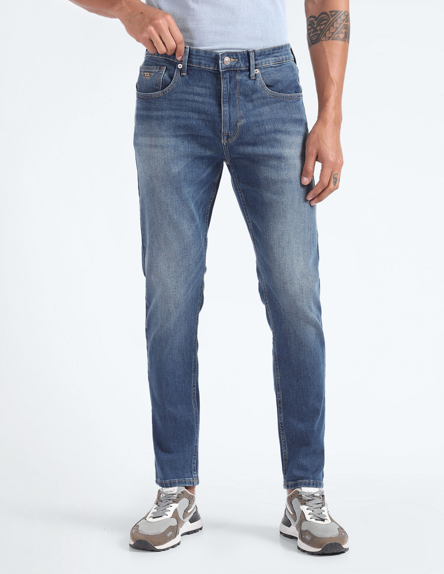 Flying Machine Mid Rise Slash Slim Tapered Jeans