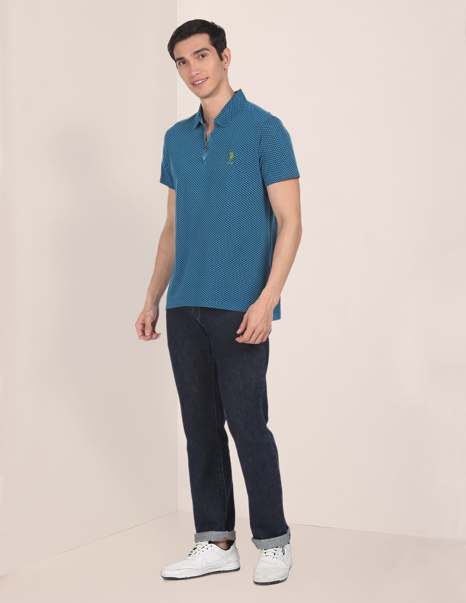 U.S. Polo Assn. Zipper Placket Checked Polo Shirt